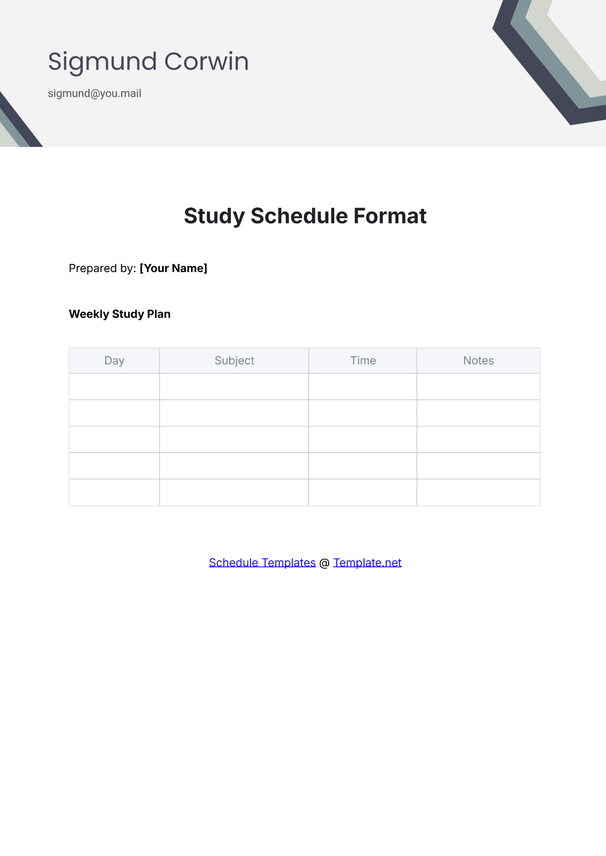 Study Schedule Format Template - Edit Online & Download