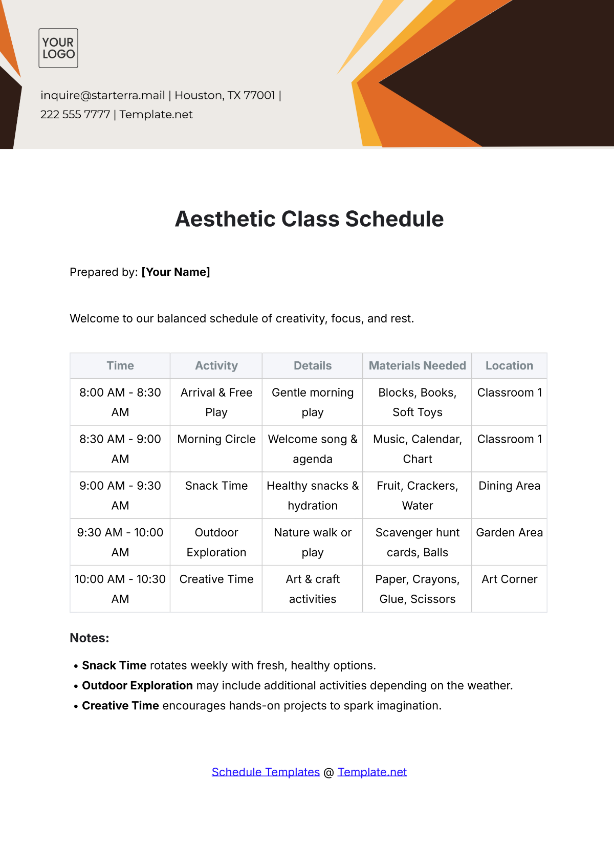 Aesthetic Class Schedule Template - Edit Online & Download