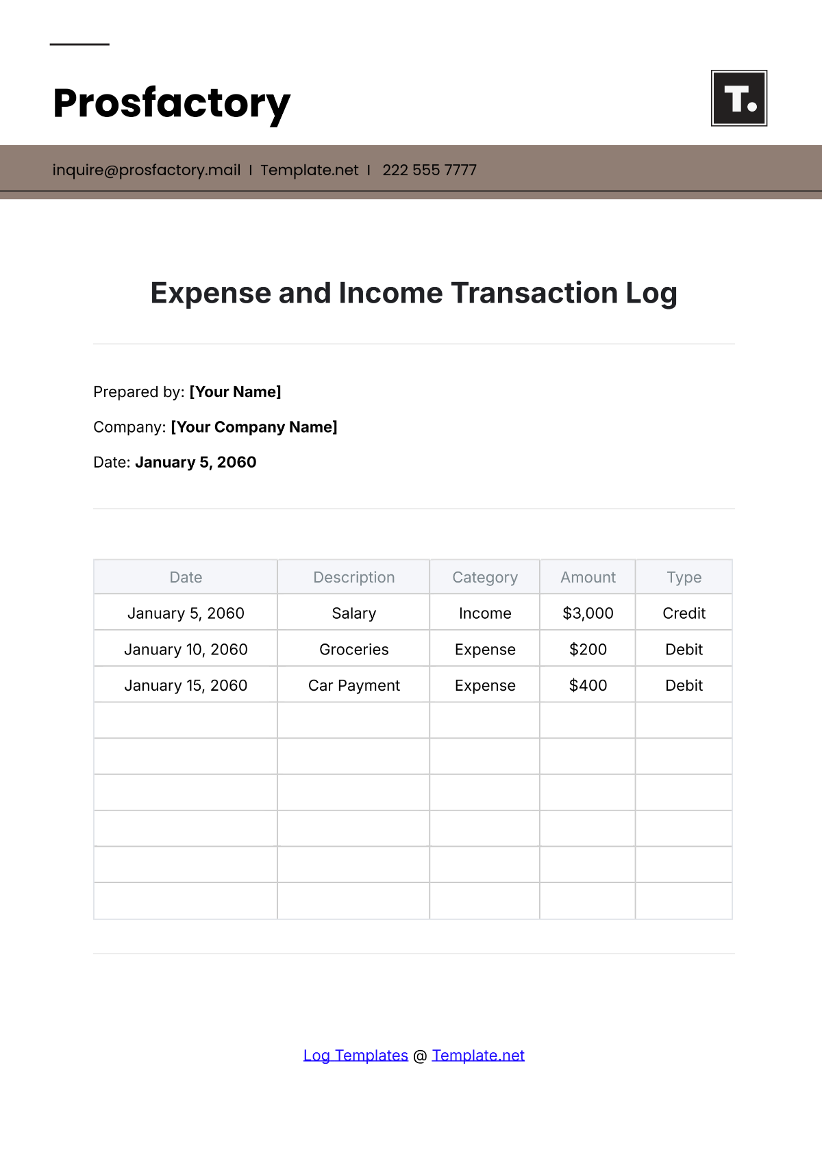 Expense and Income Transaction Log Template - Edit Online & Download