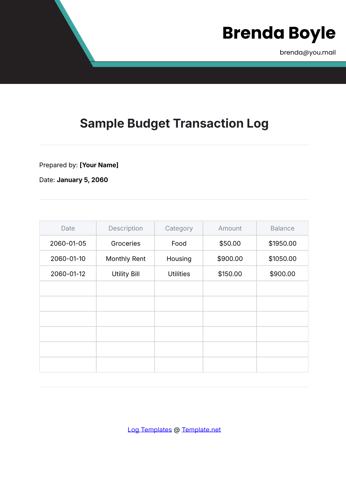 Sample Budget Transaction Log Template - Edit Online & Download