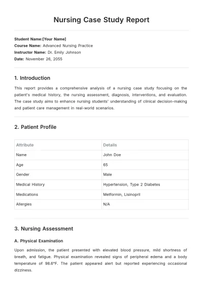 Free Nursing Case Study Report Template to Edit Online