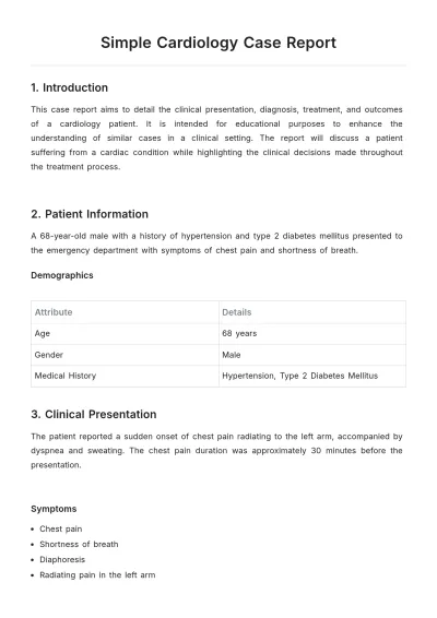 Free Simple Cardiology Case Report Template to Edit Online
