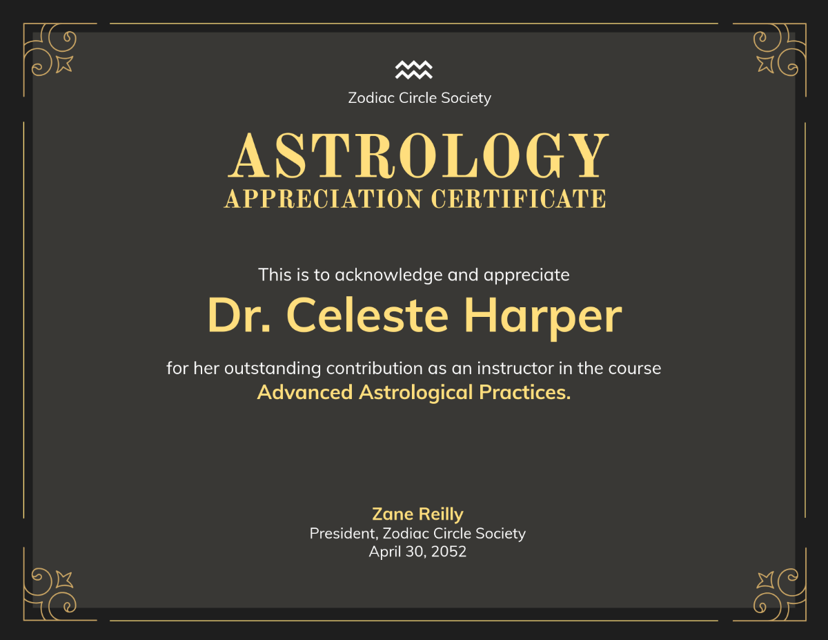 Astrology Appreciation Certificate Template - Edit Online & Download