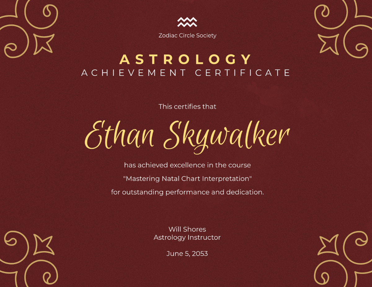 Astrology Achievement Certificate Template - Edit Online & Download