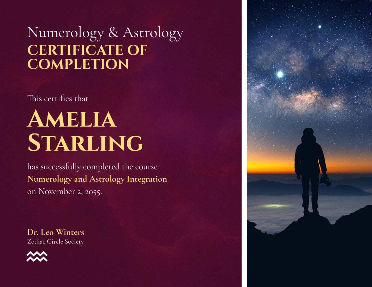 Numerology Astrology Certificate Template