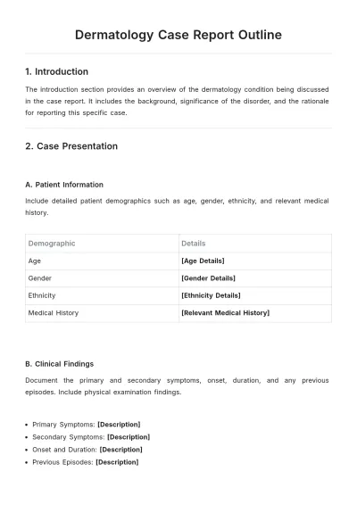 Free Dermatology Case Report Outline Template to Edit Online