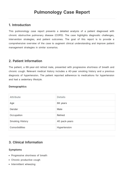 Free Pulmonology Case Report Template to Edit Online