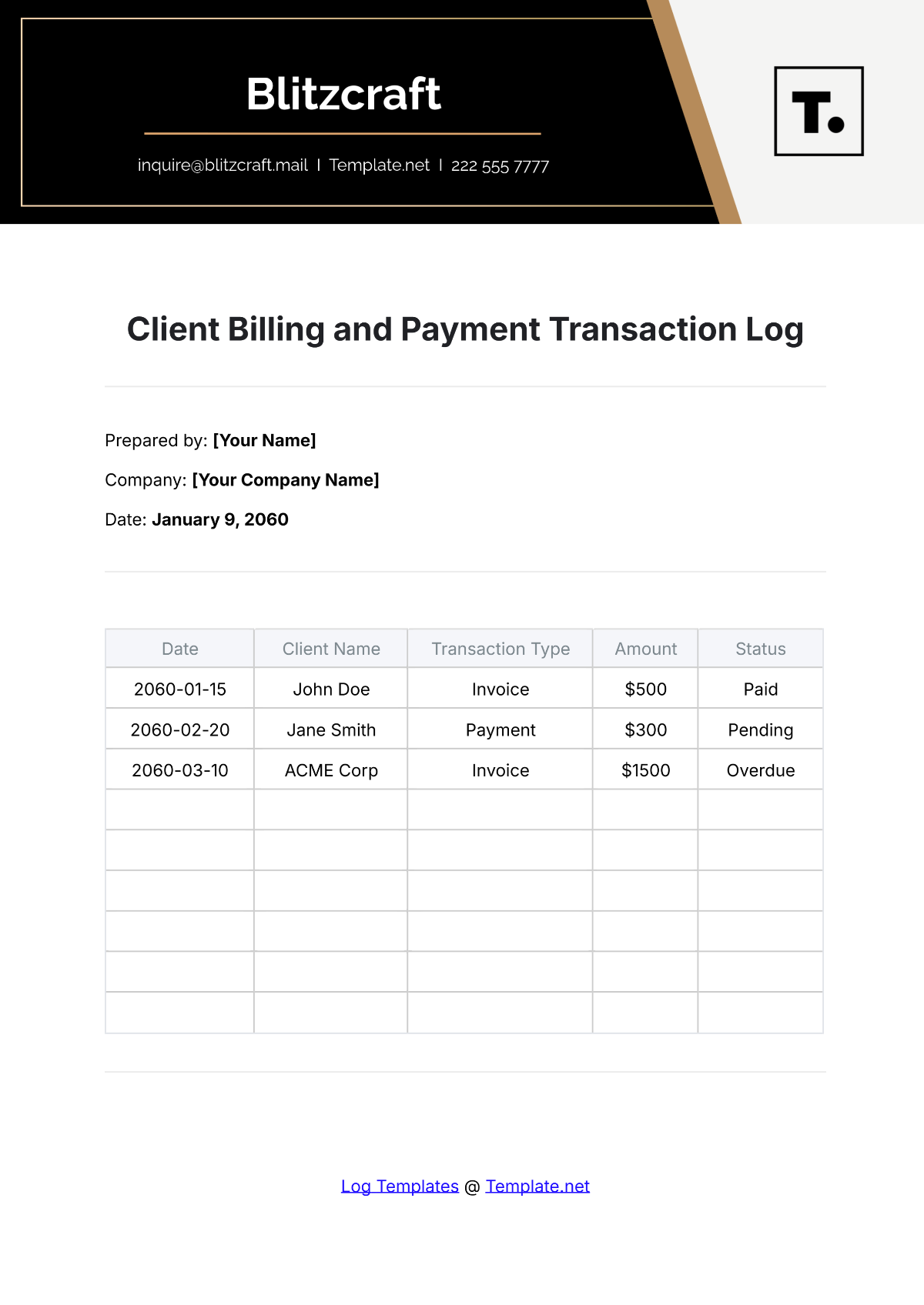 Client Billing and Payment Transaction Log Template - Edit Online & Download