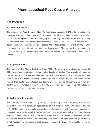 Free Pharmaceutical Root Cause Analysis Template to Edit Online