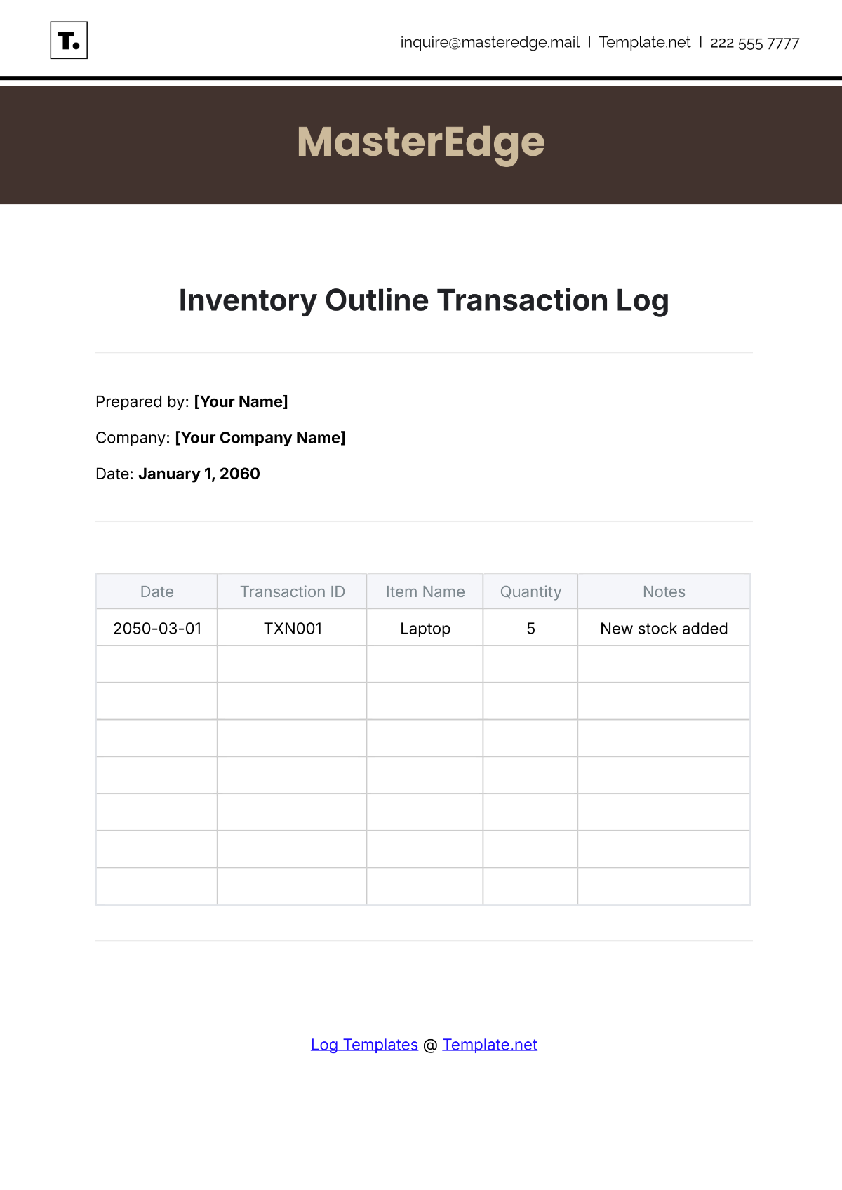 Inventory Outline Transaction Log Template - Edit Online & Download