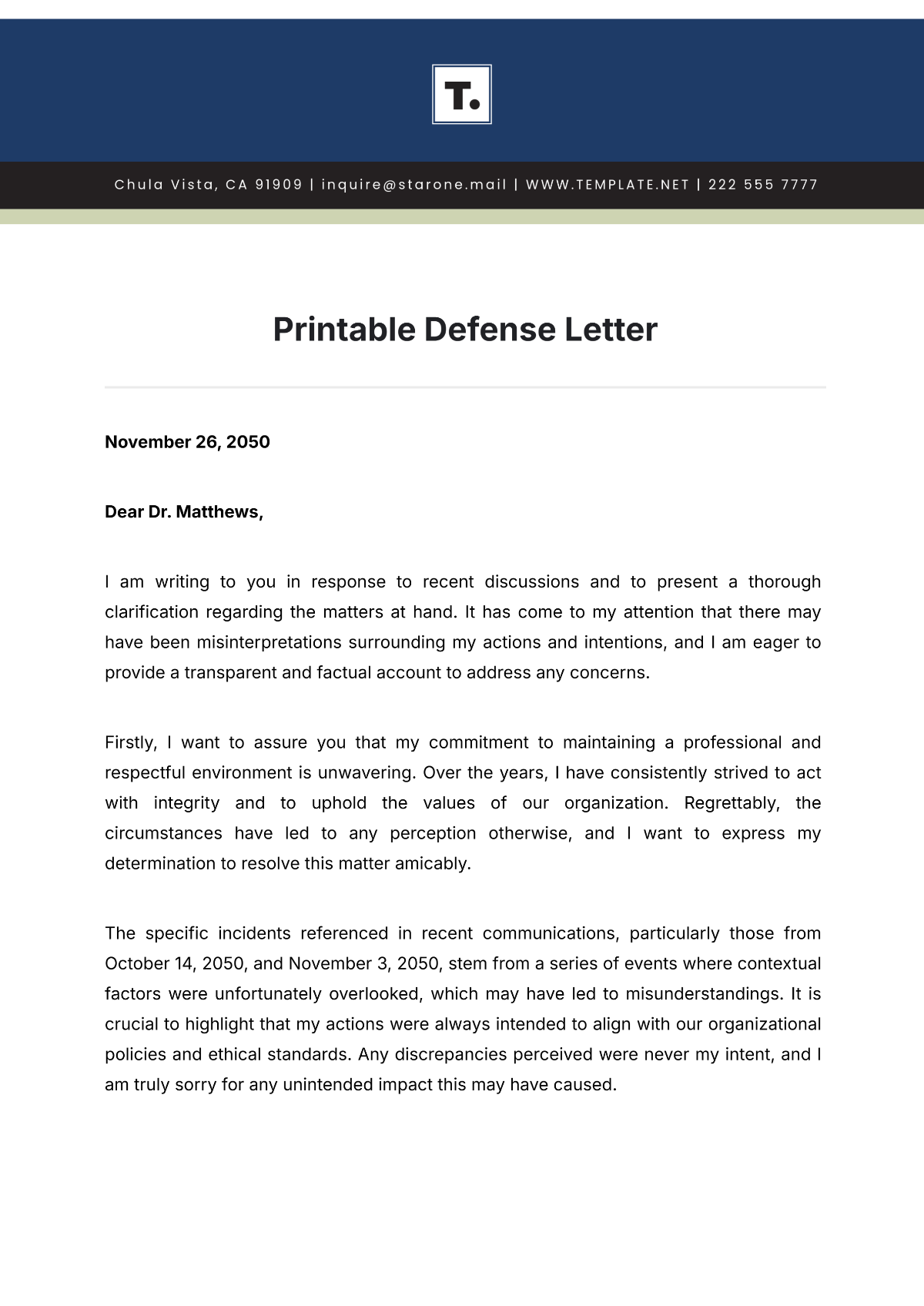 Printable Defense Letter Template - Edit Online & Download