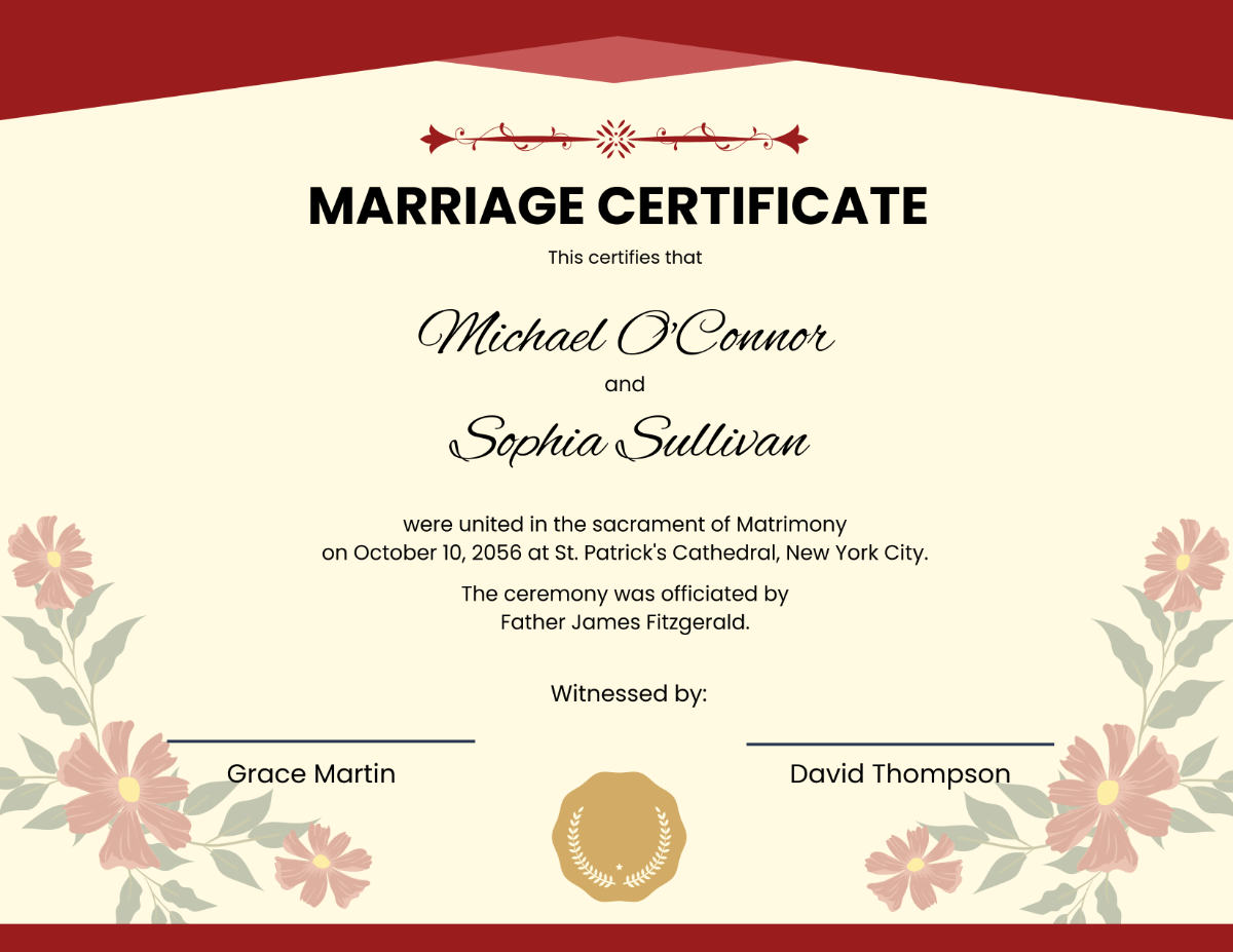 Catholic Marriage Certificate Template - Edit Online & Download