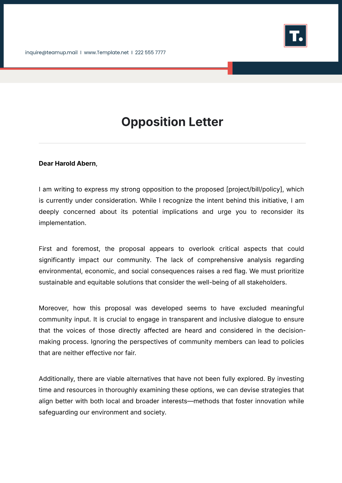 Opposition Letter Template - Edit Online & Download