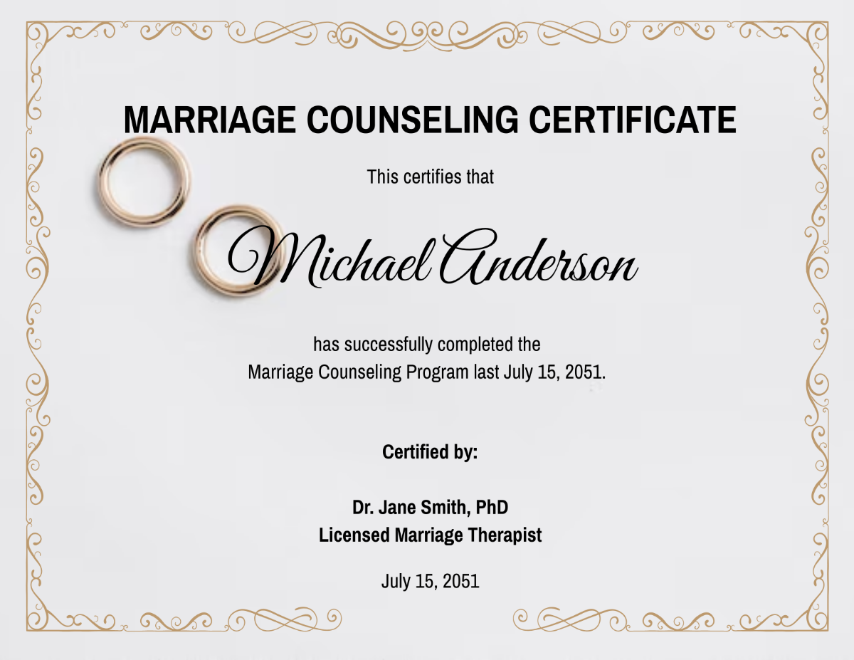 Free Marriage Counseling Certificate Template - Edit Online & Download