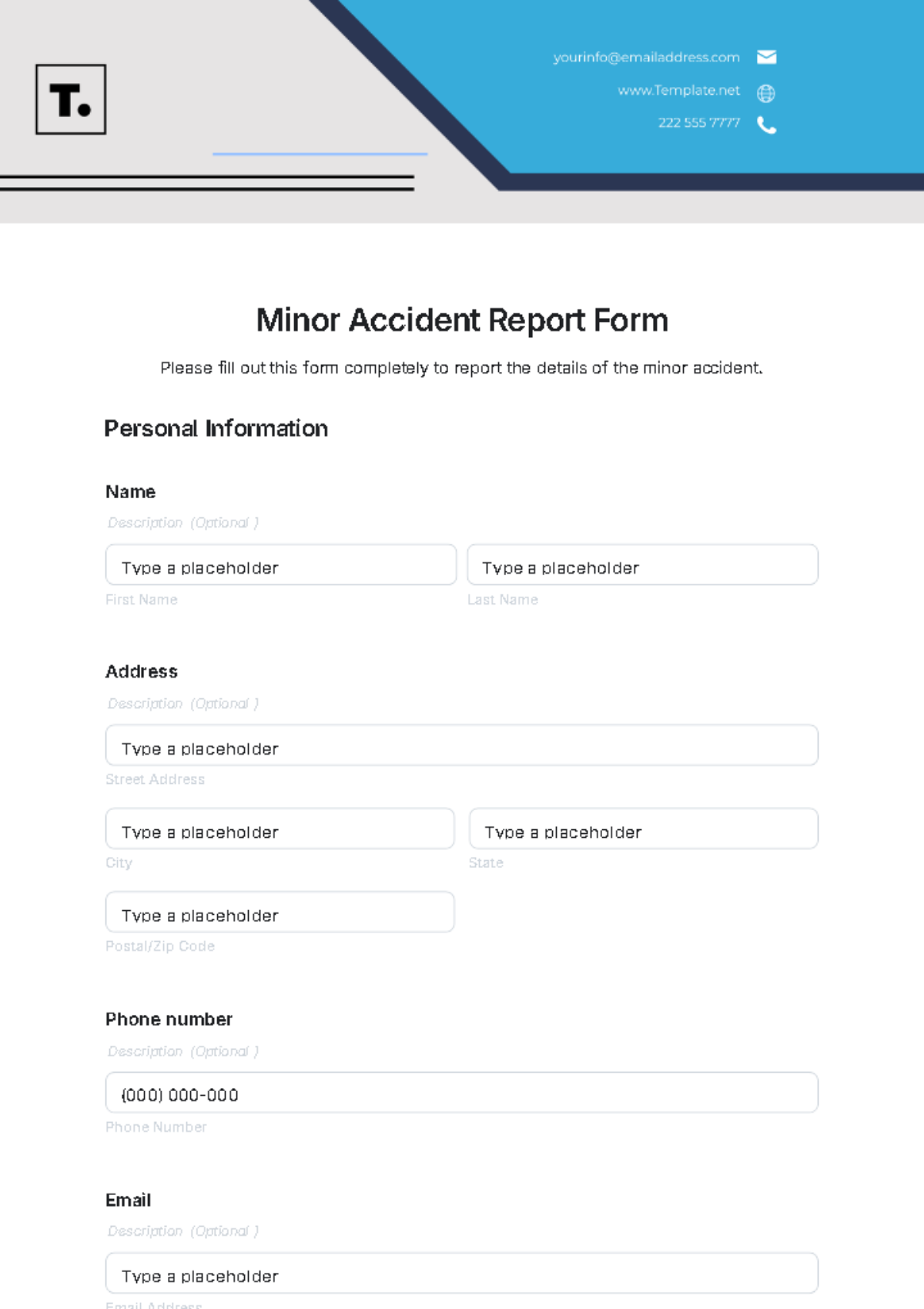 Minor Accident Report Form Template - Edit Online & Download