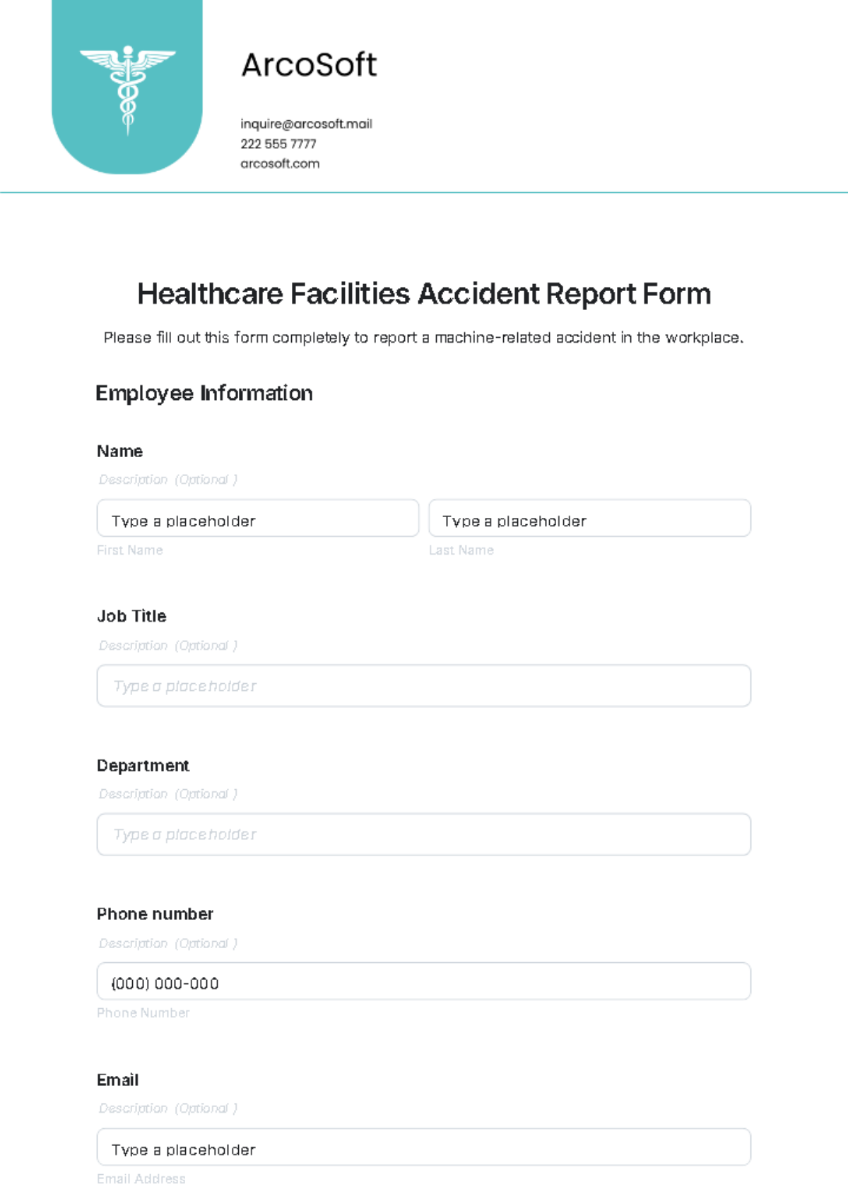 Healthcare Facilities Accident Report Form Template - Edit Online & Download