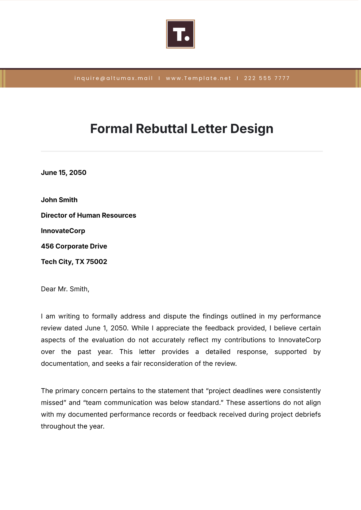 Formal Rebuttal Letter Design Template - Edit Online & Download