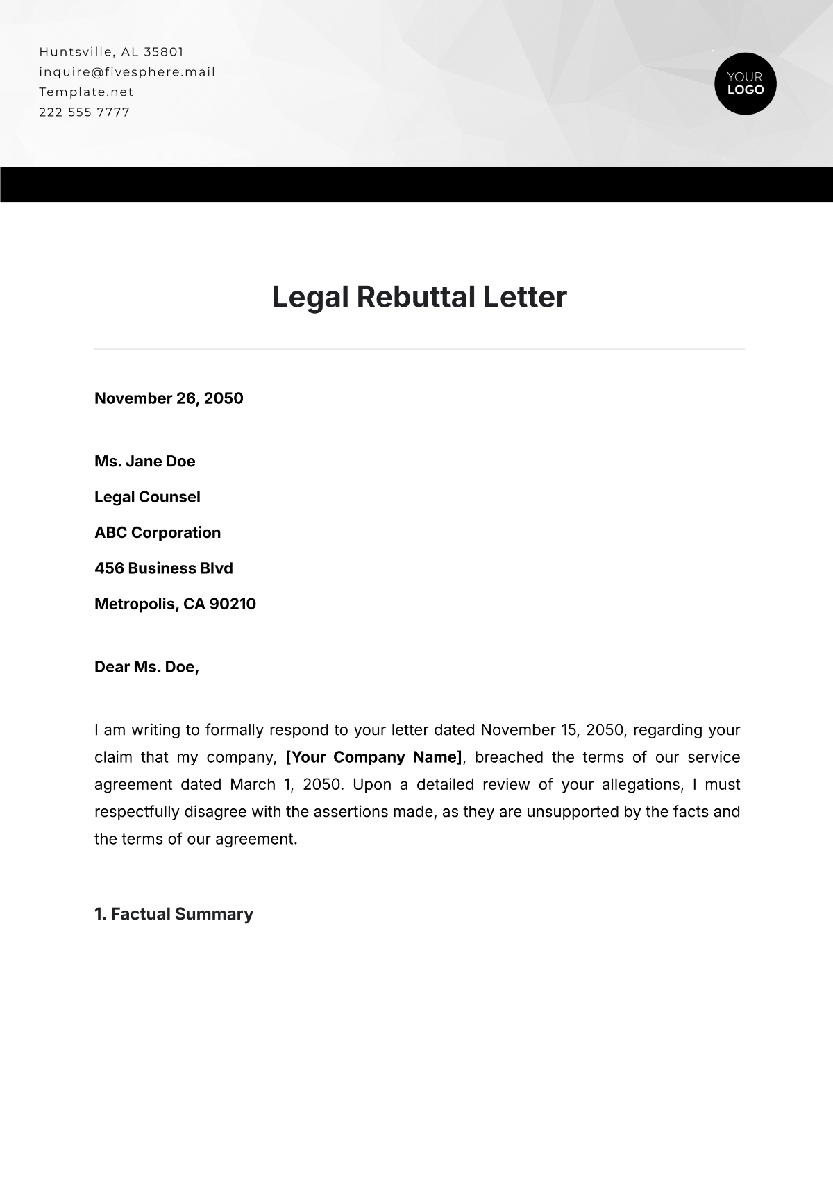 Legal Rebuttal Letter Template - Edit Online & Download