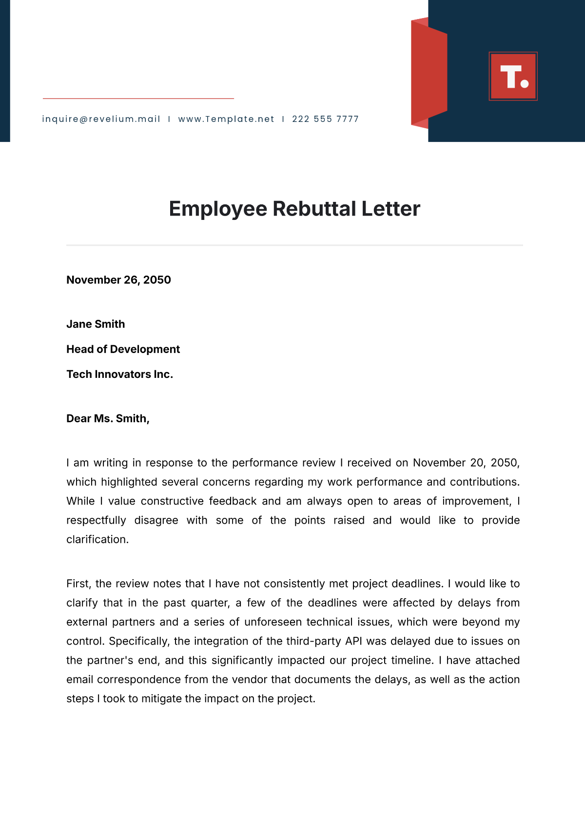 Employee Rebuttal Letter Template - Edit Online & Download