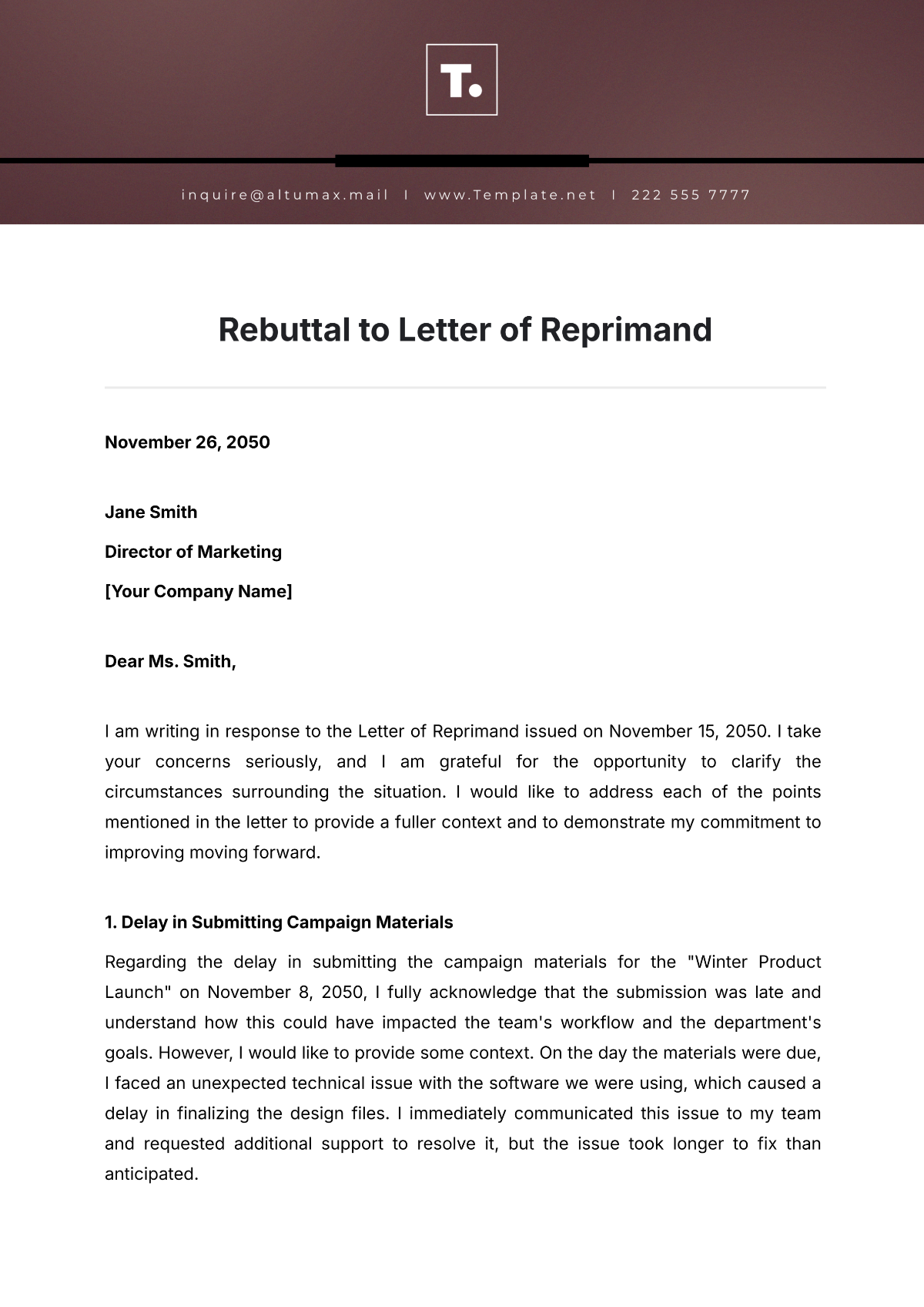 Rebuttal to Letter of Reprimand Template - Edit Online & Download