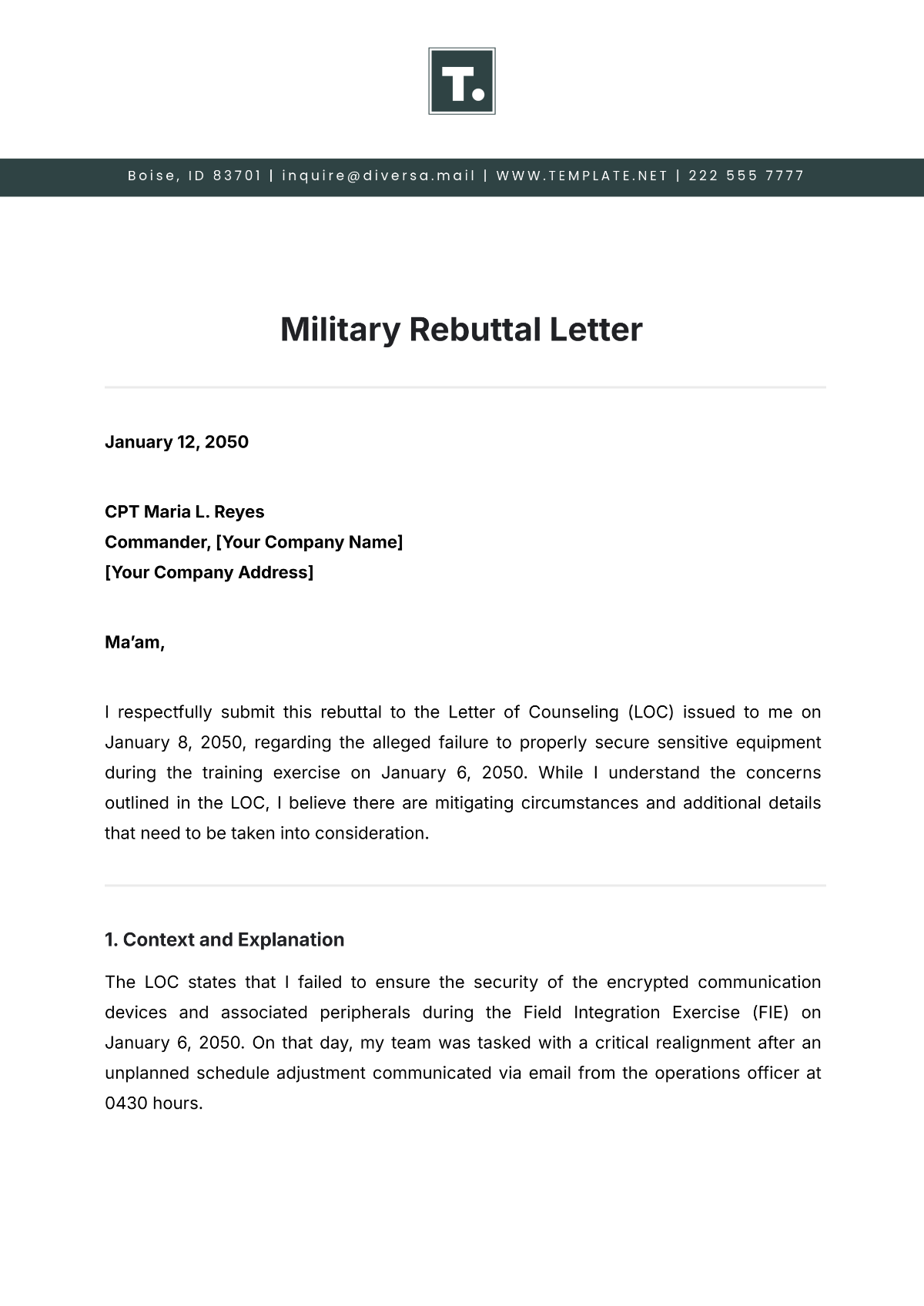 Military Rebuttal Letter Template - Edit Online & Download