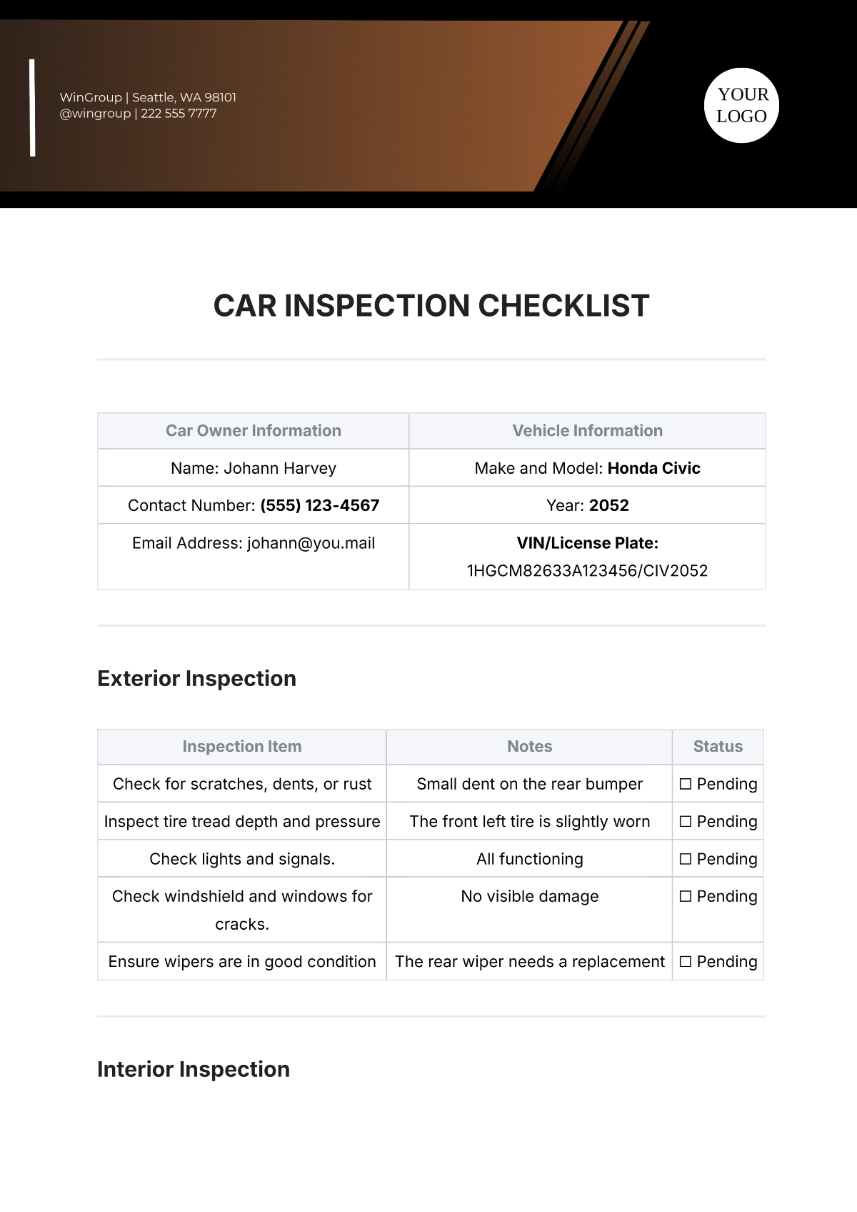 Car Inspection Checklist Template - Edit Online & Download