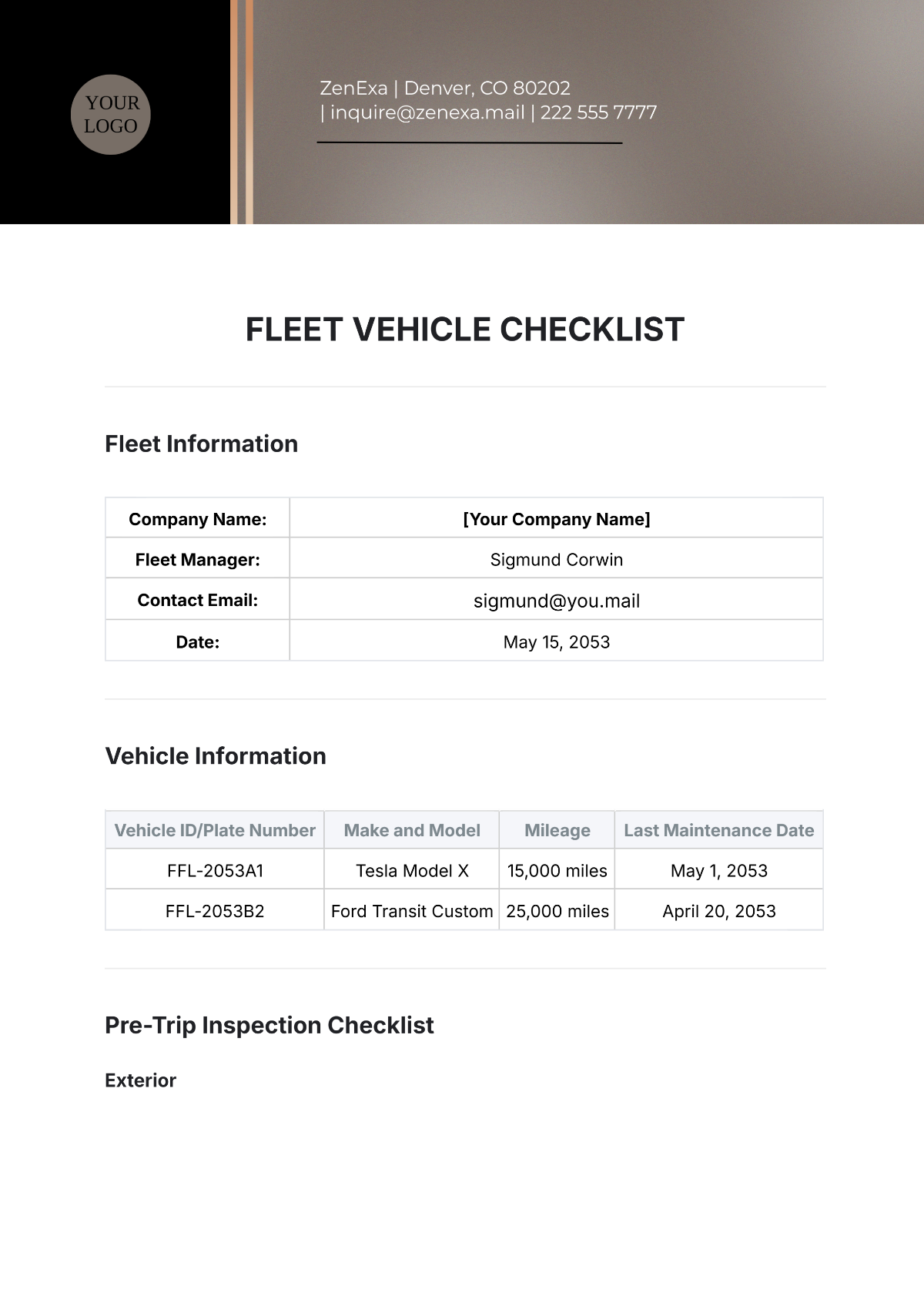 Fleet Vehicle Checklist Template - Edit Online & Download