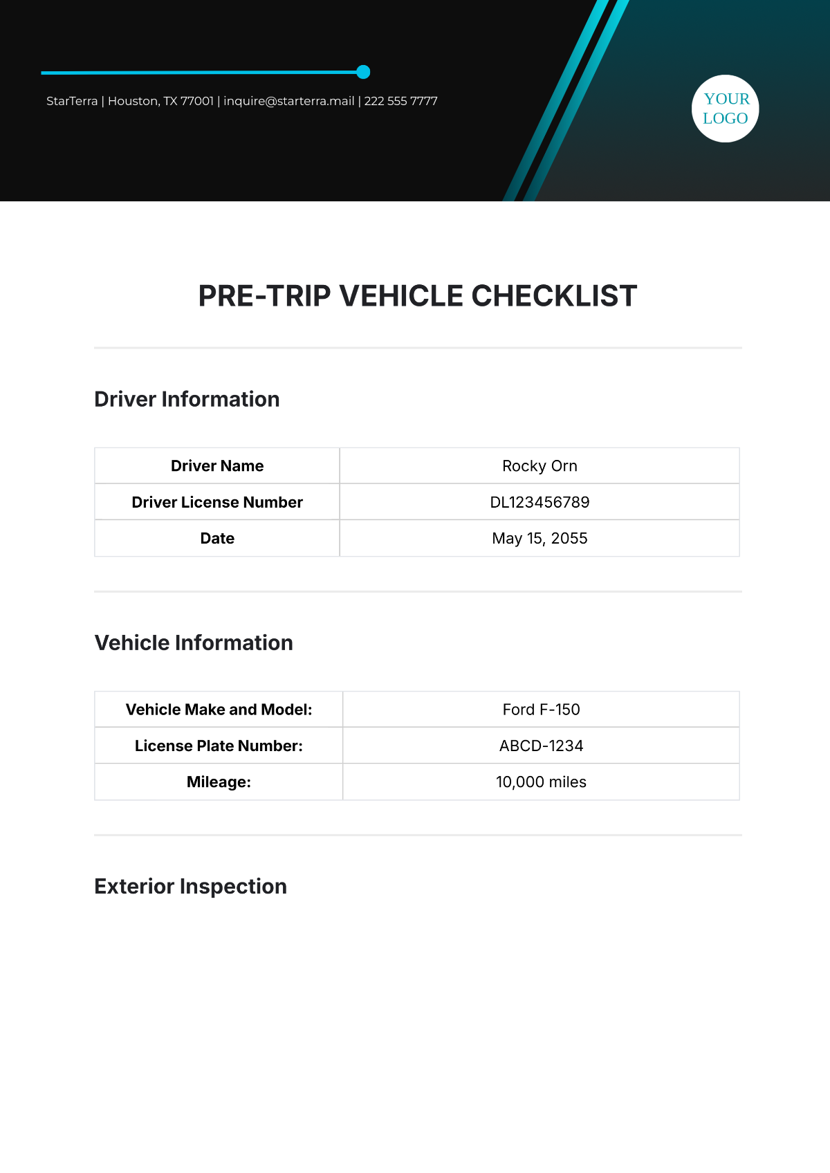 Pre Trip Vehicle Checklist Design Template - Edit Online & Download