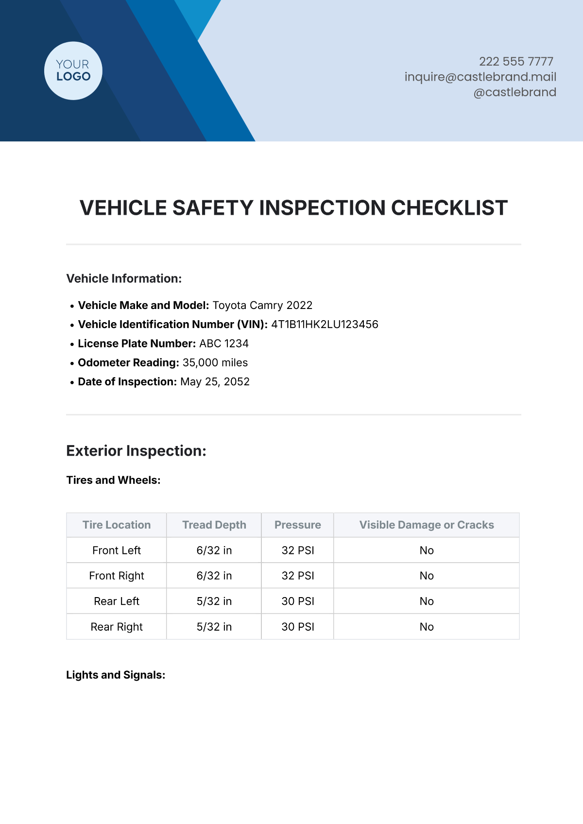 Vehicle Safety Inspection Checklist Template - Edit Online & Download