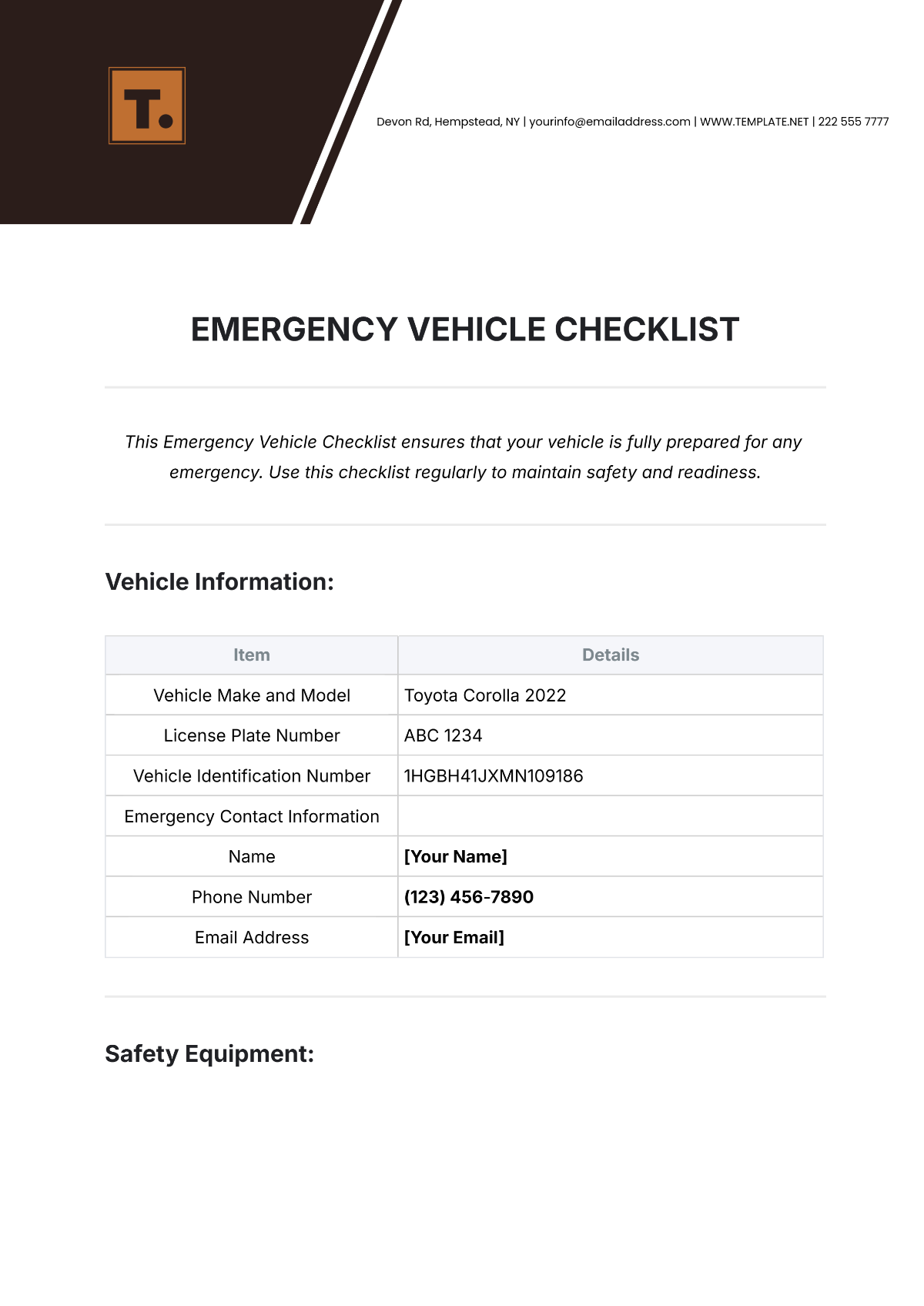 Emergency Vehicle Checklist Template - Edit Online & Download