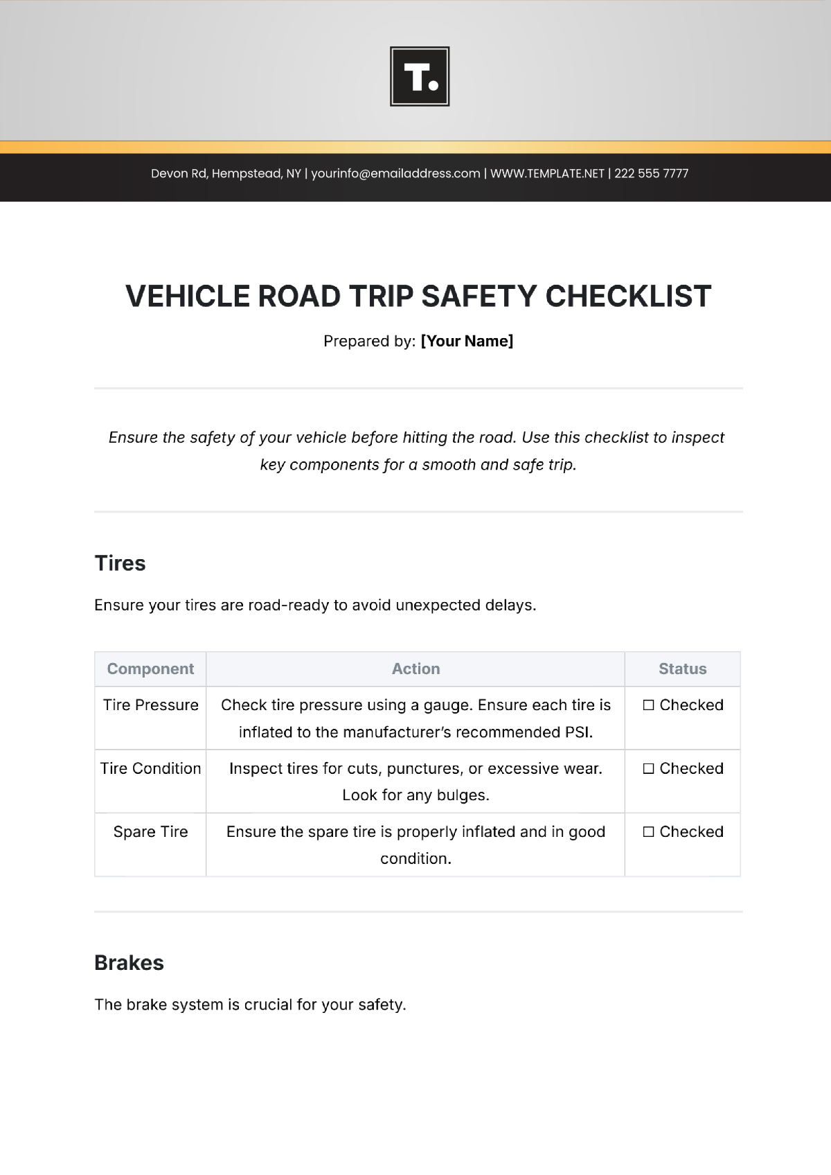 Vehicle Pre-Trip Safety Checklist Template - Edit Online & Download