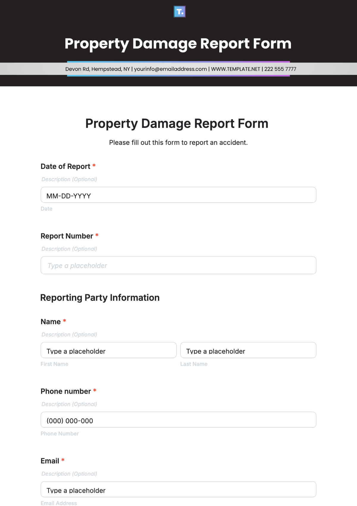 Property Damage Report Form Template - Edit Online & Download