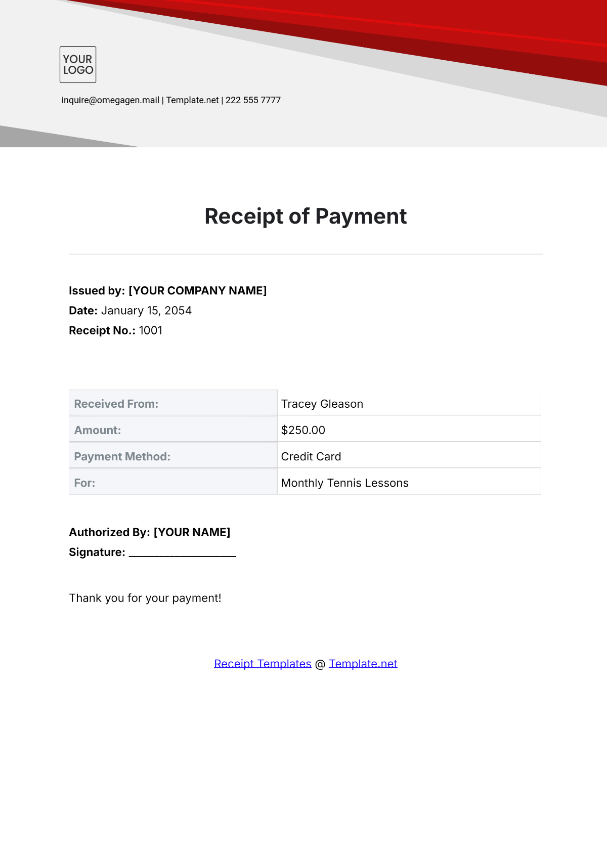 Printable Receipt of Payment Template - Edit Online & Download