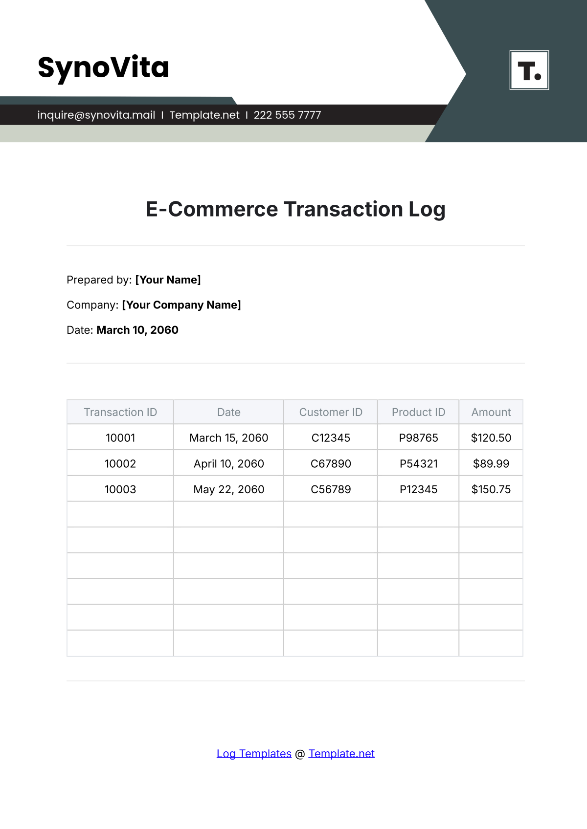 E-Commerce Transaction Log Template - Edit Online & Download