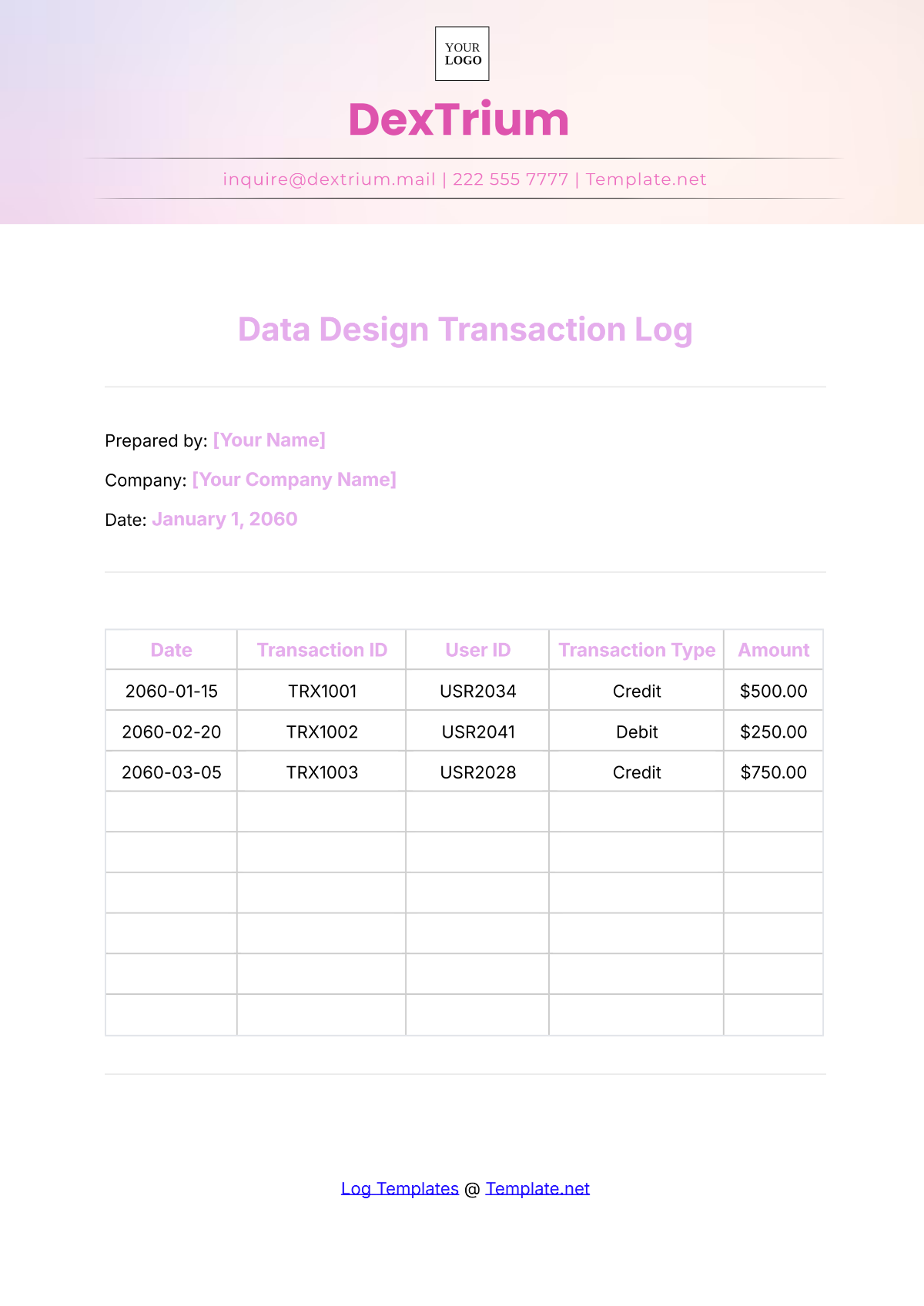 Data Design Transaction Log Template - Edit Online & Download