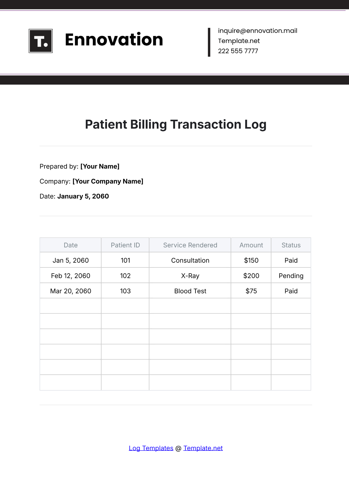 Patient Billing Transaction Log Template - Edit Online & Download