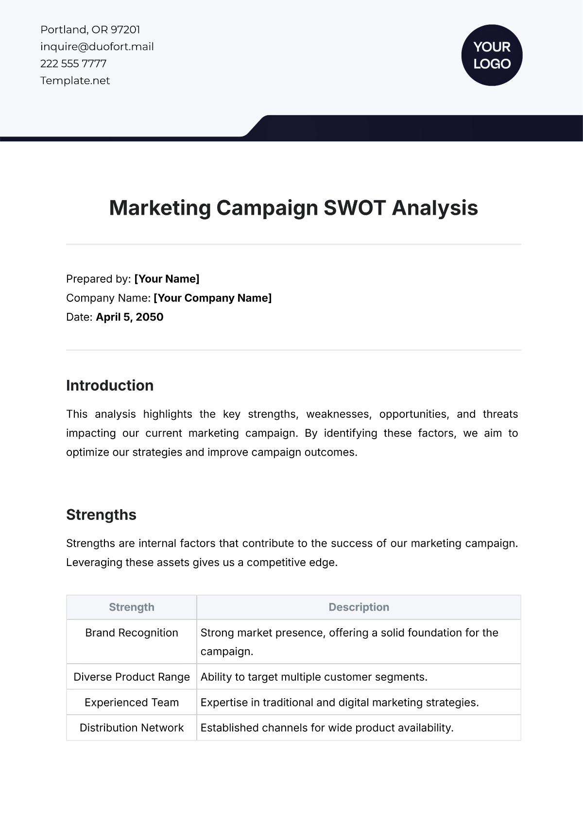 Marketing Campaign SWOT Analysis Template - Edit Online & Download