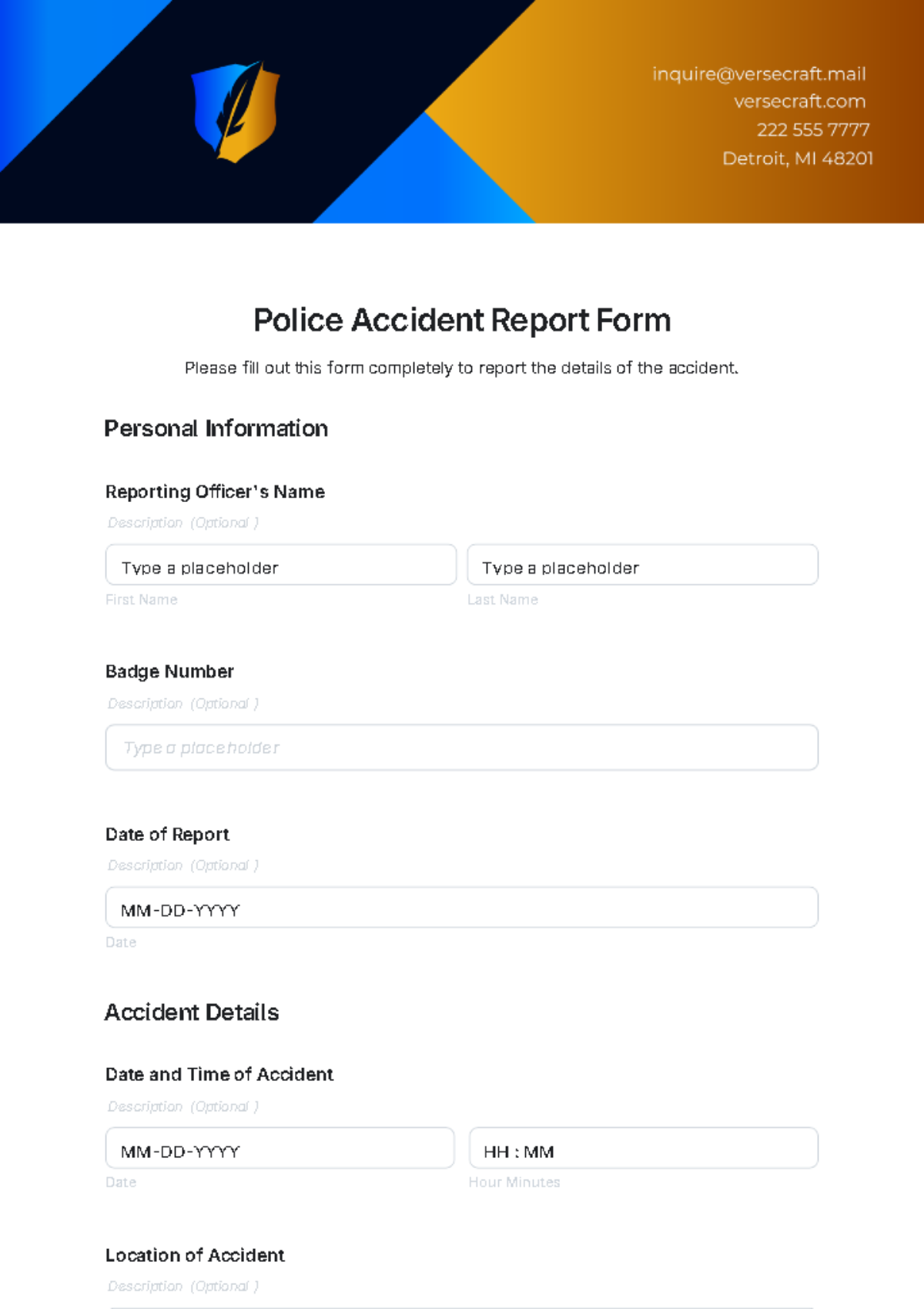 Police Accident Report Form Template - Edit Online & Download