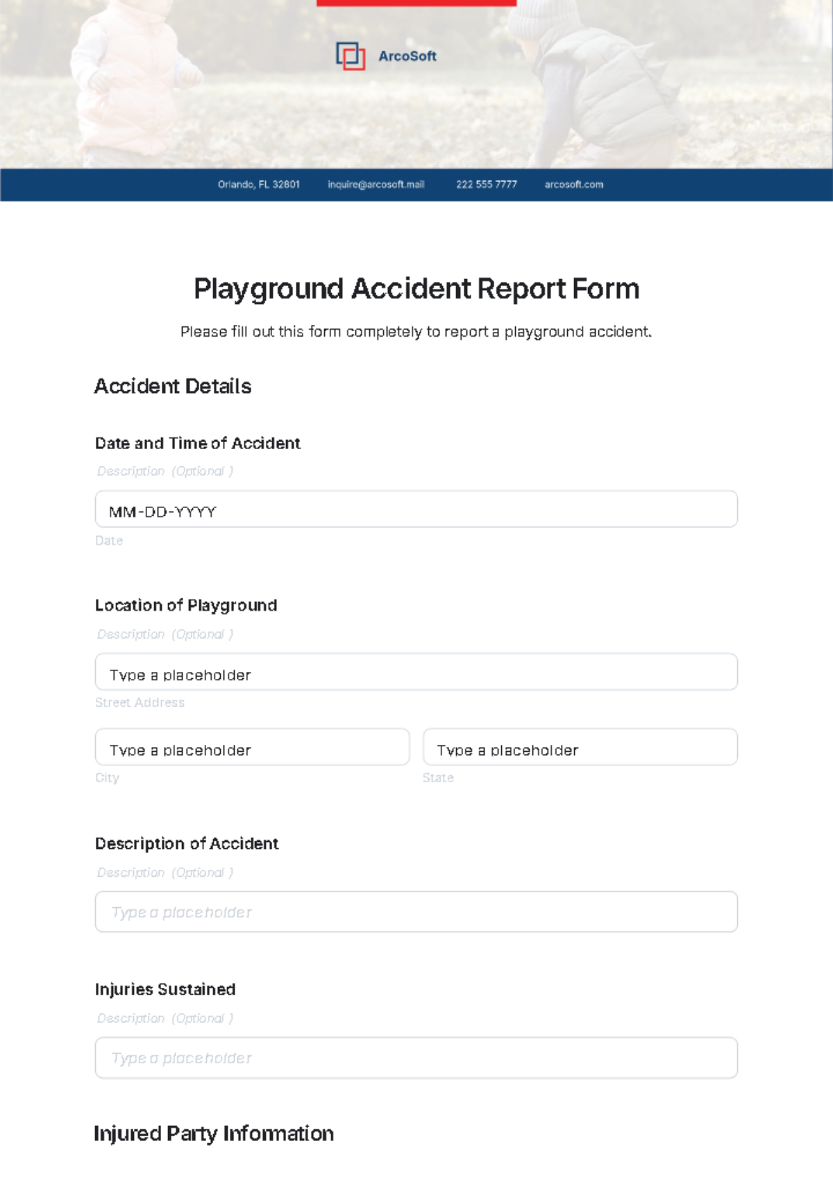 Playground Accident Report Form Template - Edit Online & Download