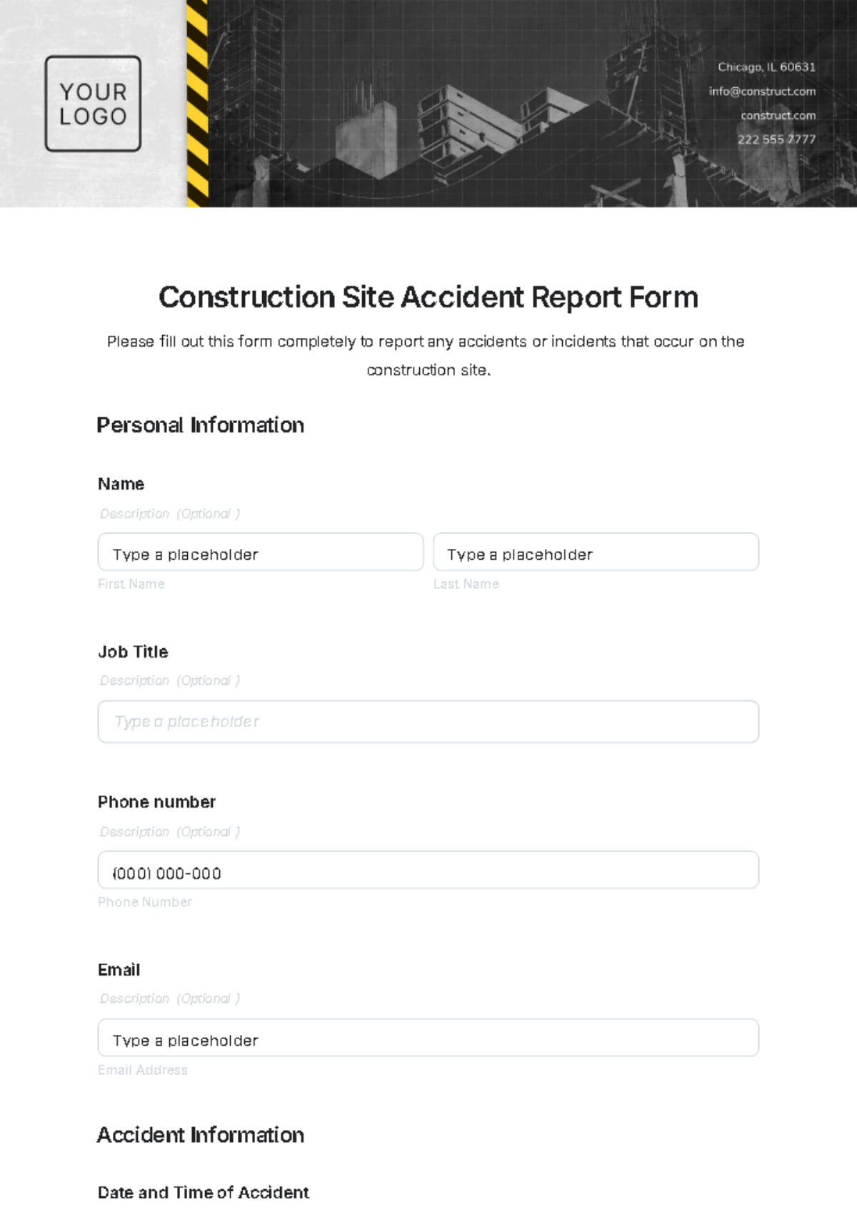 Construction Site Accident Report Form Template - Edit Online & Download