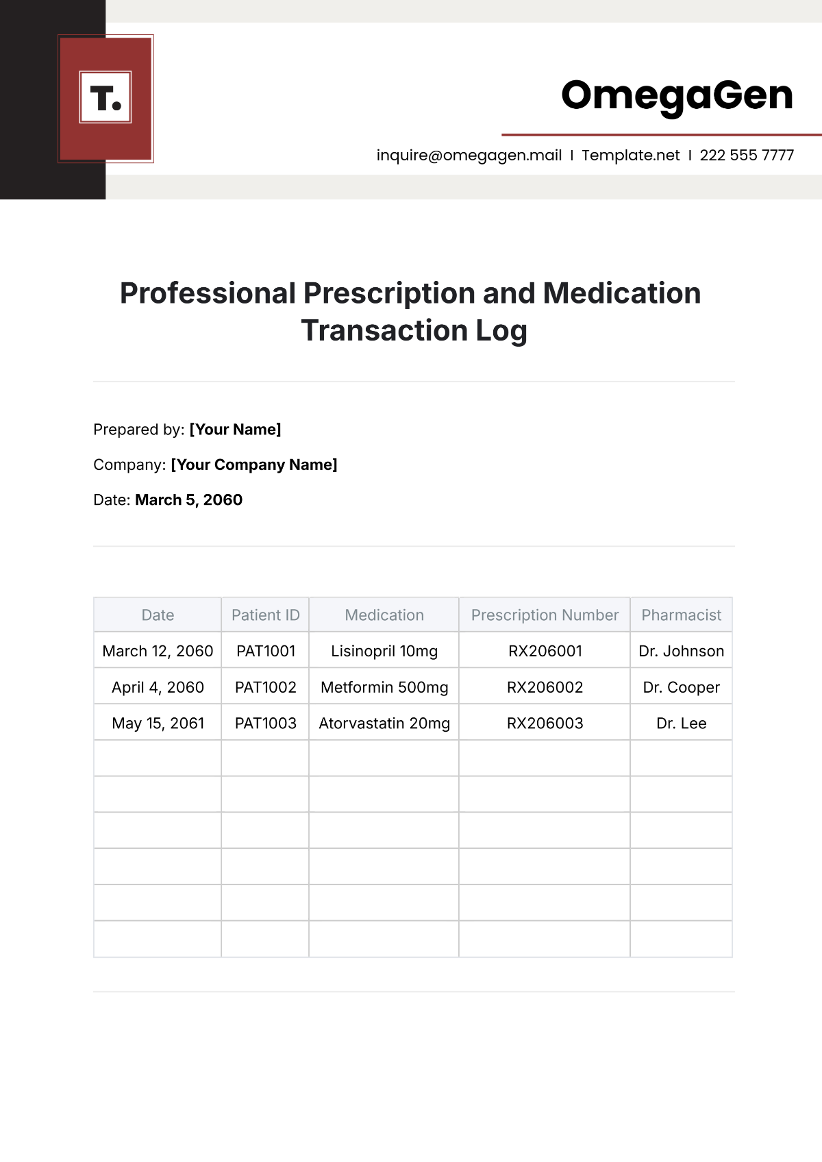 Professional Prescription and Medication Transaction Log Template - Edit Online & Download