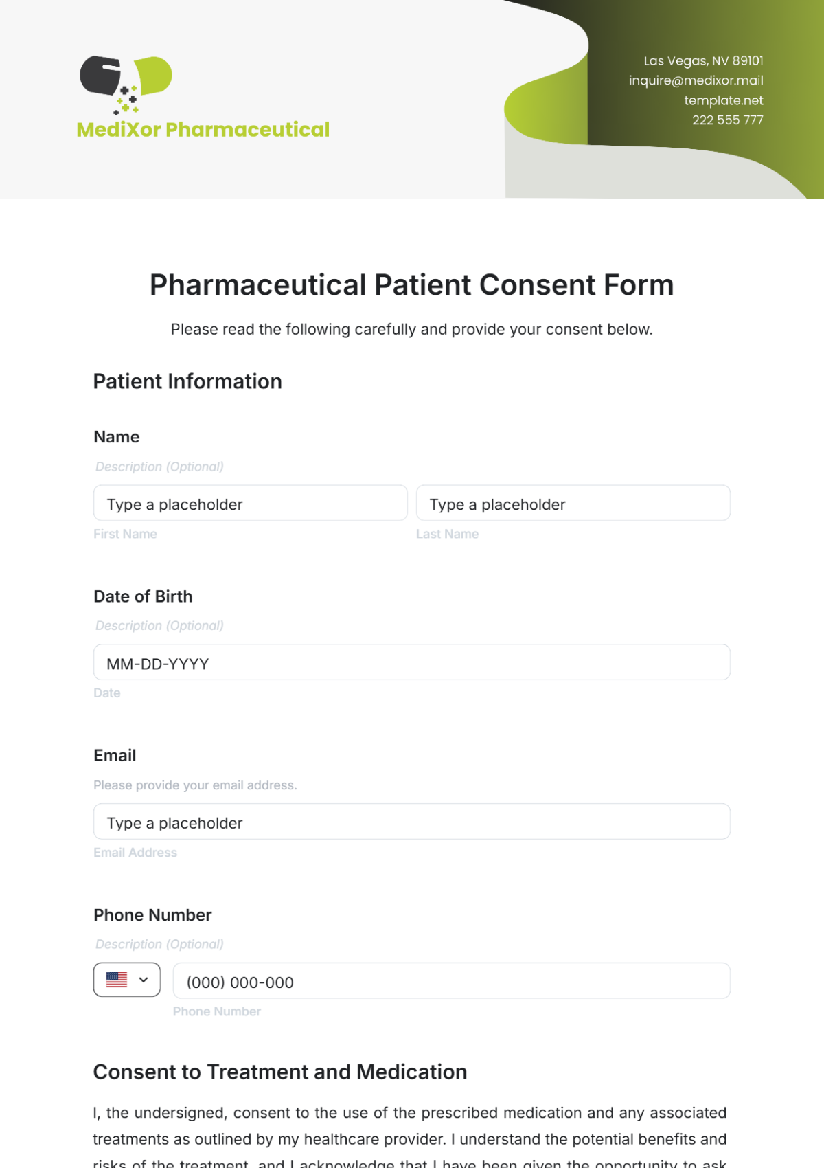 Pharmaceutical Patient Consent Form Template - Edit Online & Download