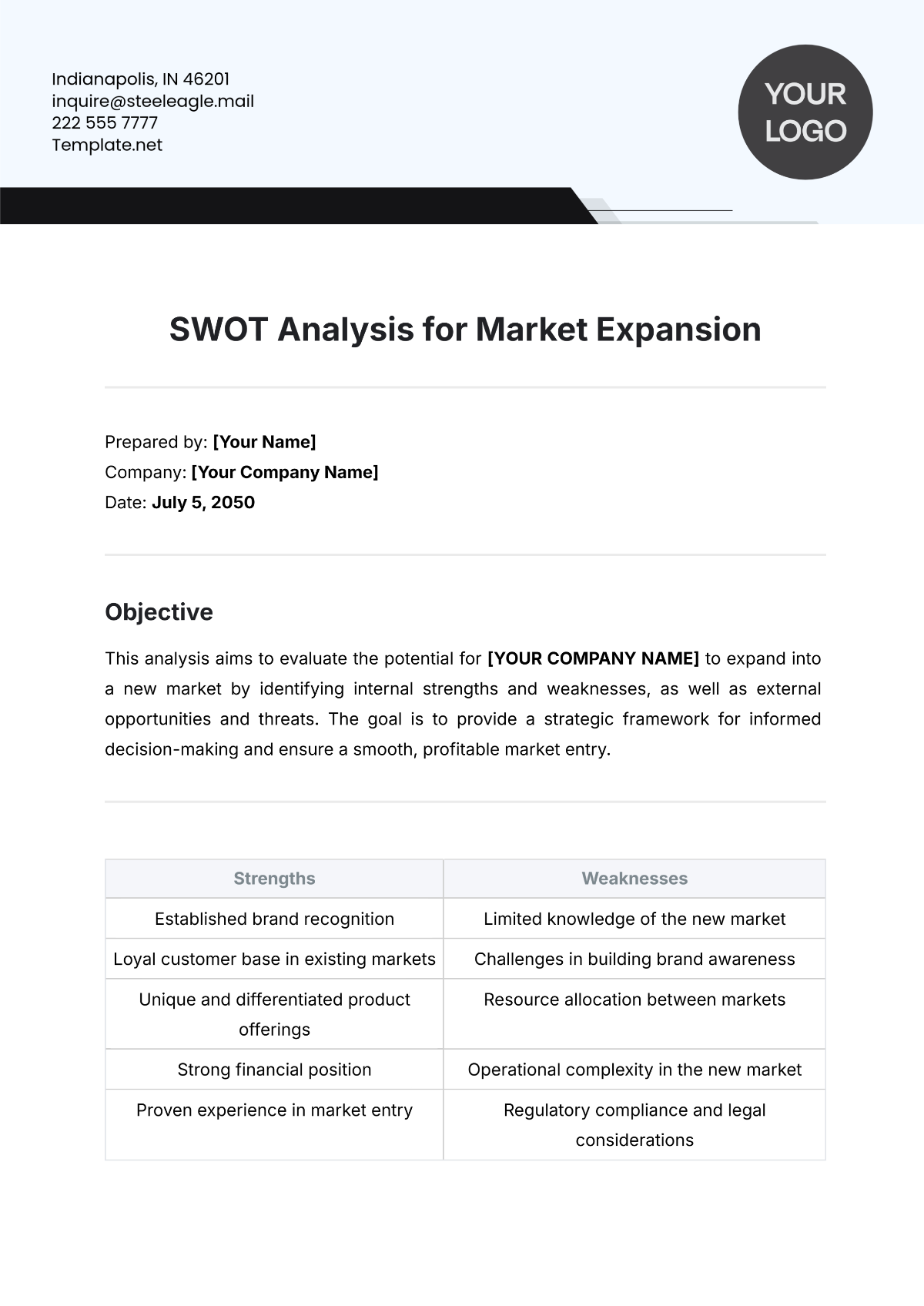 SWOT Analysis for Market Expansion Template - Edit Online & Download