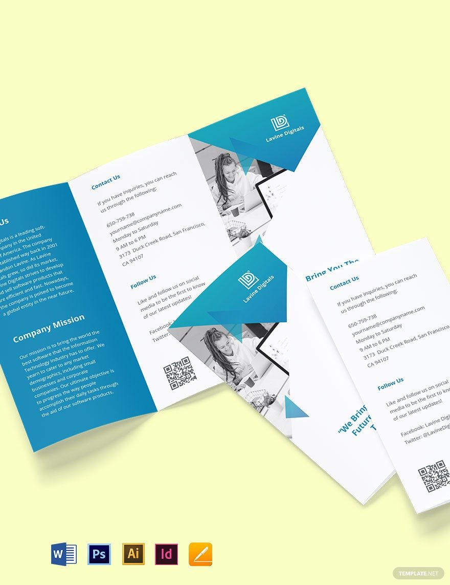 Tri-Fold Software Product Brochure Template in Word, Google Docs, Illustrator, PSD, Apple Pages, InDesign