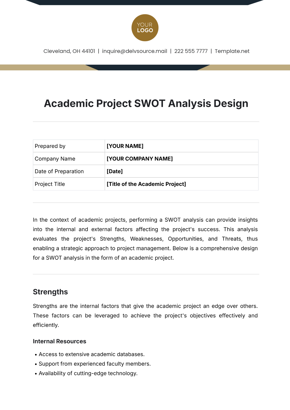 Academic Project SWOT Analysis Design Template - Edit Online & Download