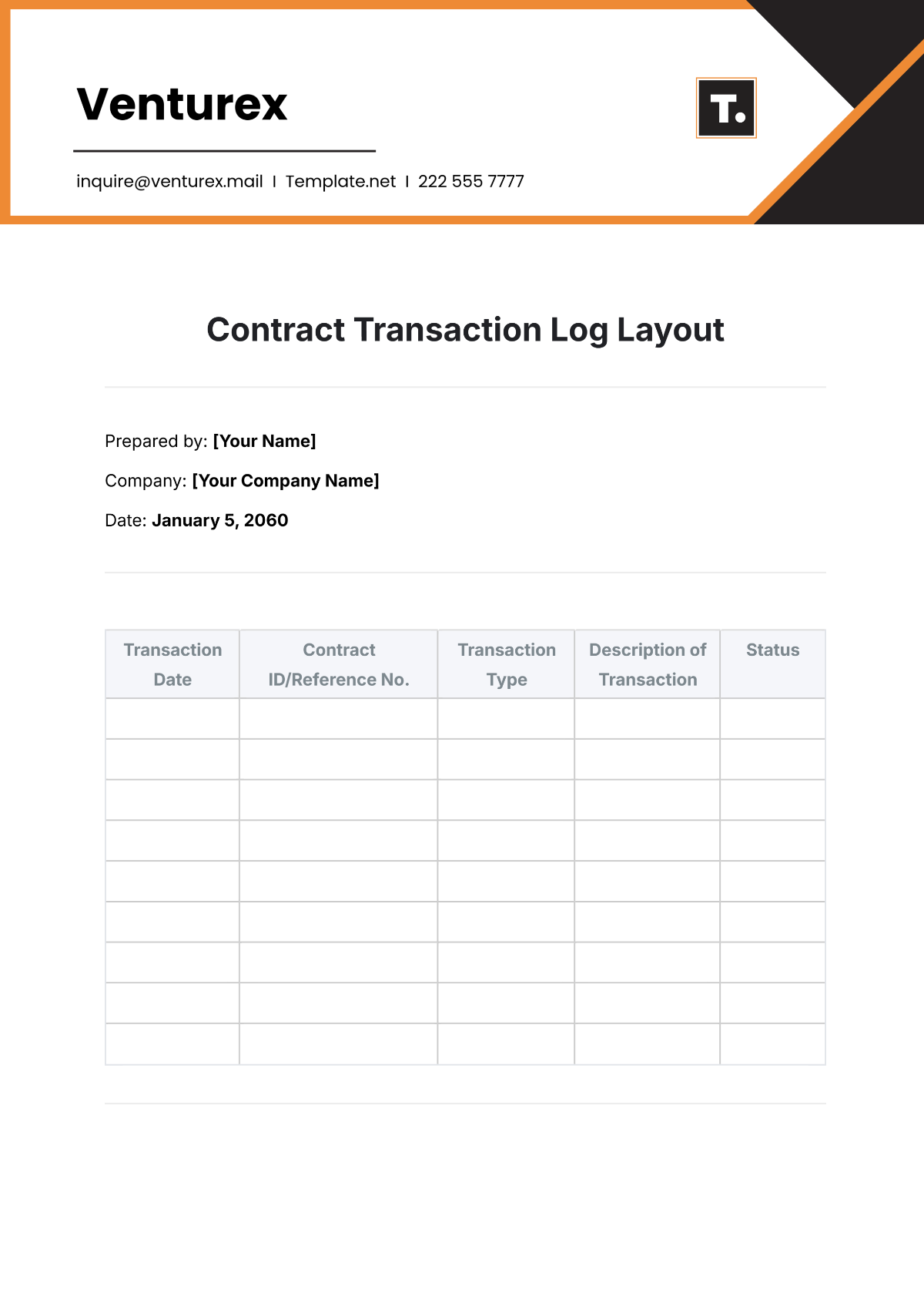 Contract Transaction Log Layout Template - Edit Online & Download