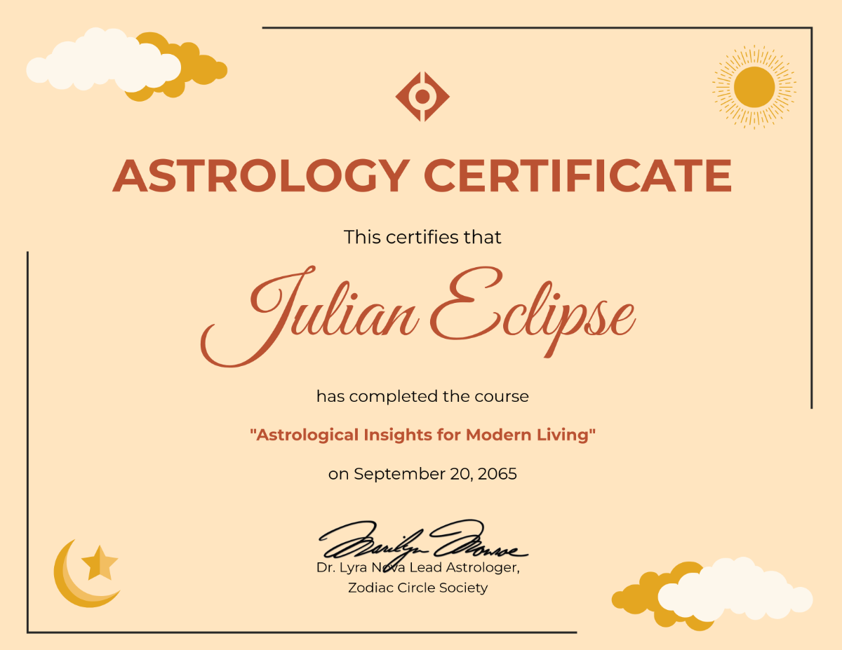 Astrology Certificate Customizable