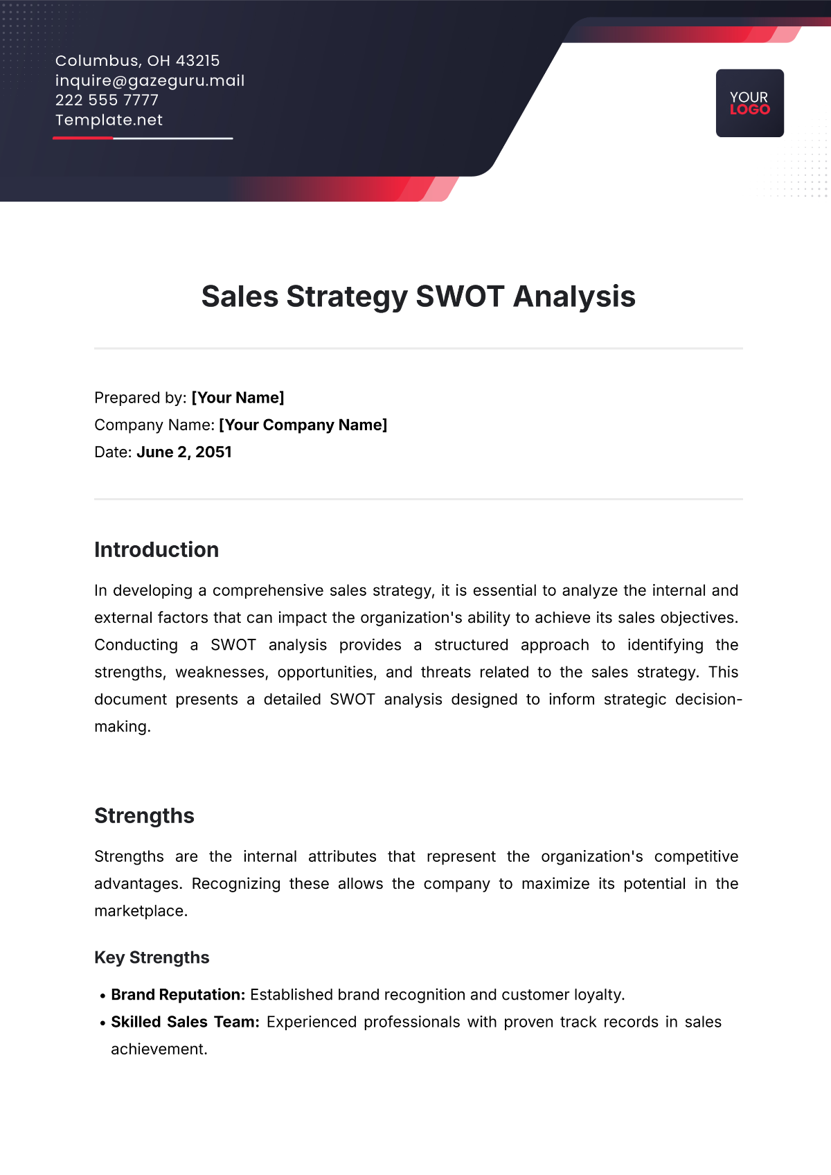 Sales Strategy SWOT Analysis Template - Edit Online & Download