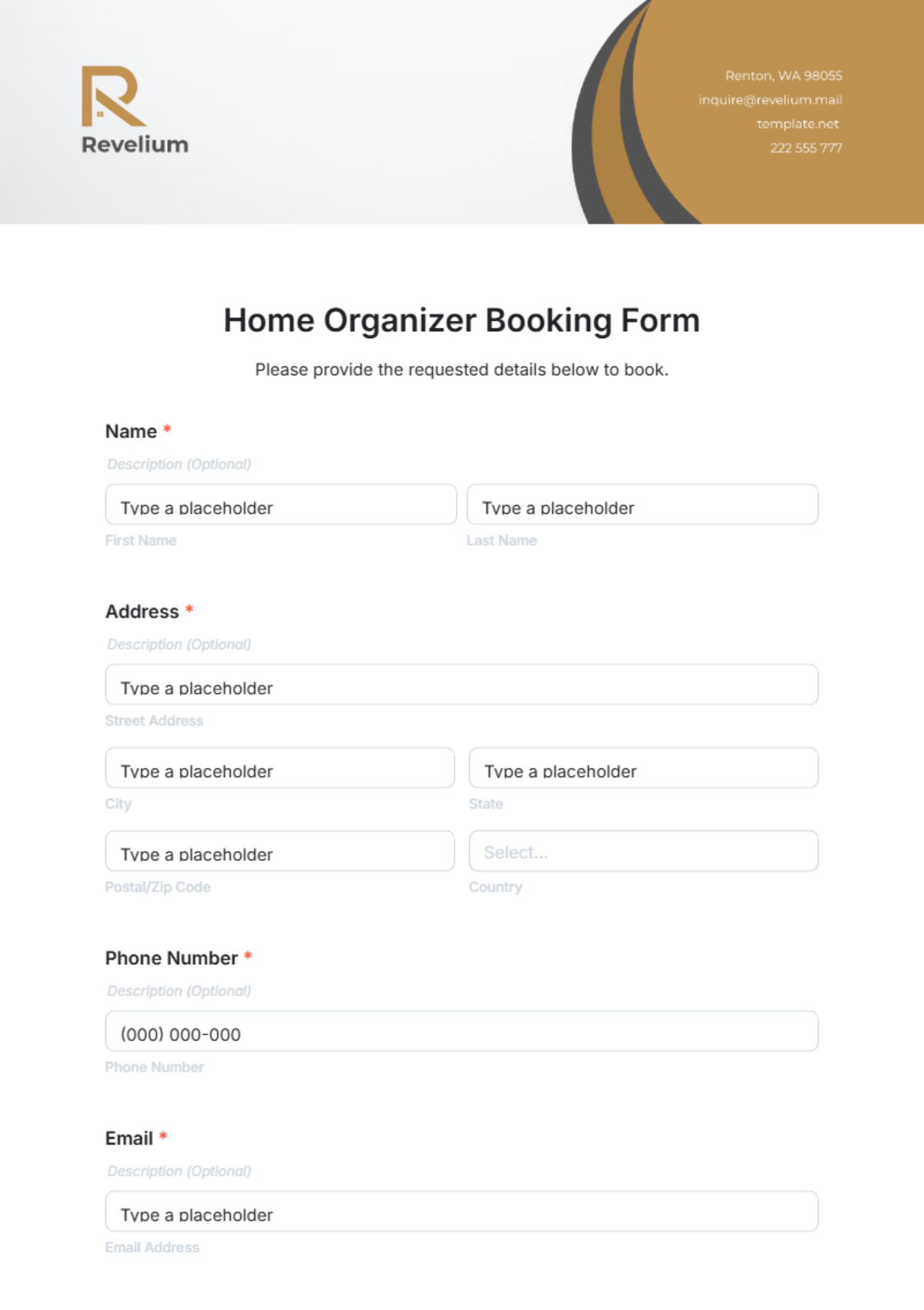 Home Organizer Booking Form Template - Edit Online & Download