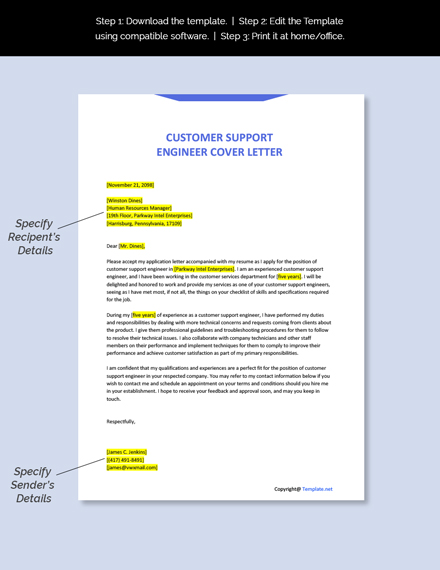 Customer Support Engineer Cover Letter Template